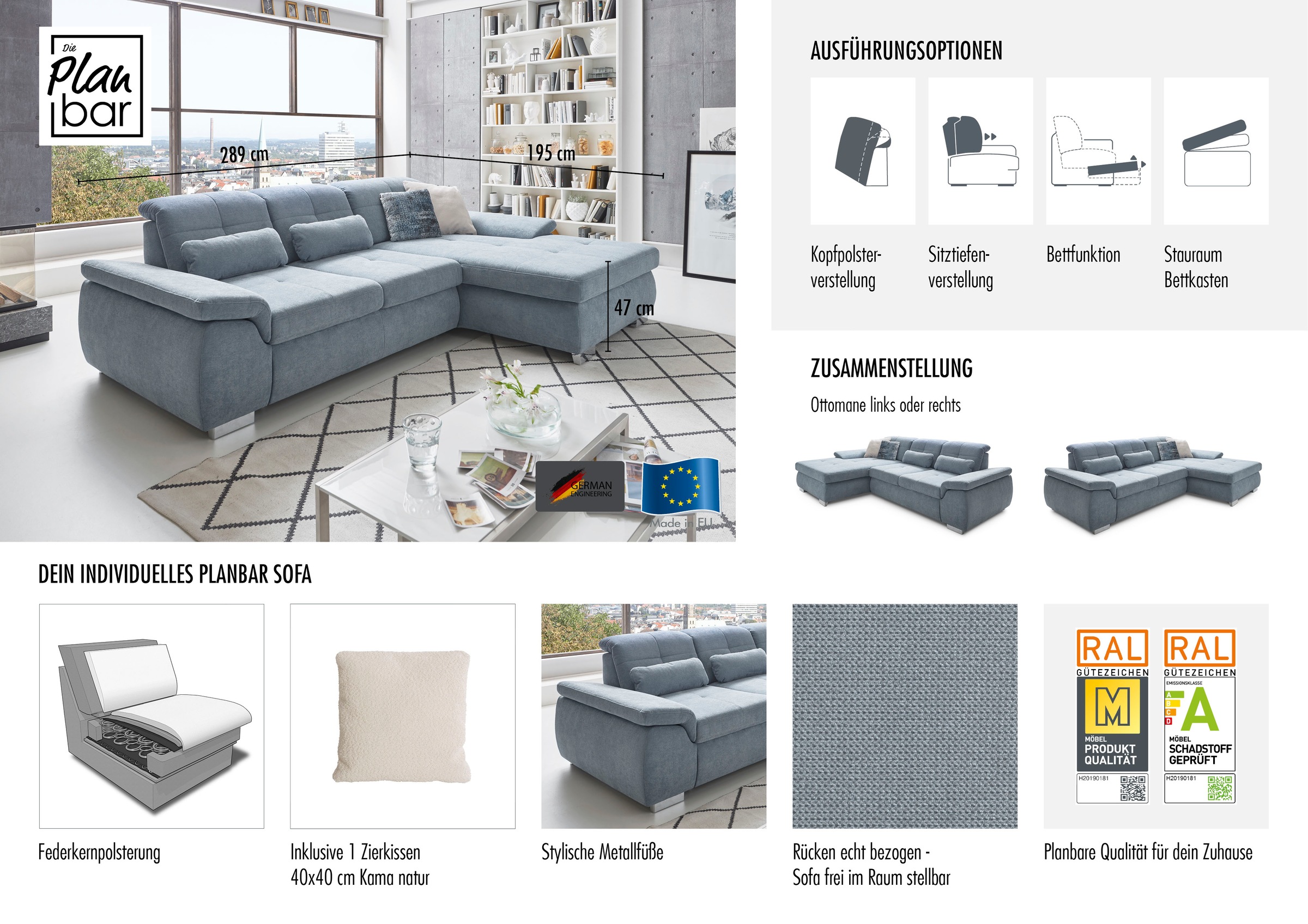 Die PlanBar Ecksofa "MP-IN16037 L-Form mit Federkern-Polsterung" mit Sitzti günstig online kaufen