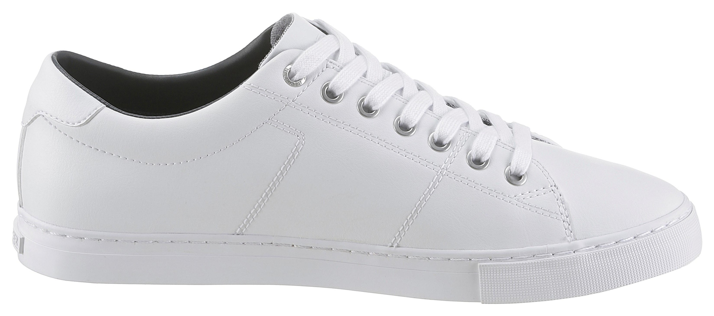 Tommy Hilfiger Sneaker »ESSENTIAL LEATHER SNEAKER«, Freizeitschuh, Halbschuh, Schnürschuh mit Flaggenstickerei
