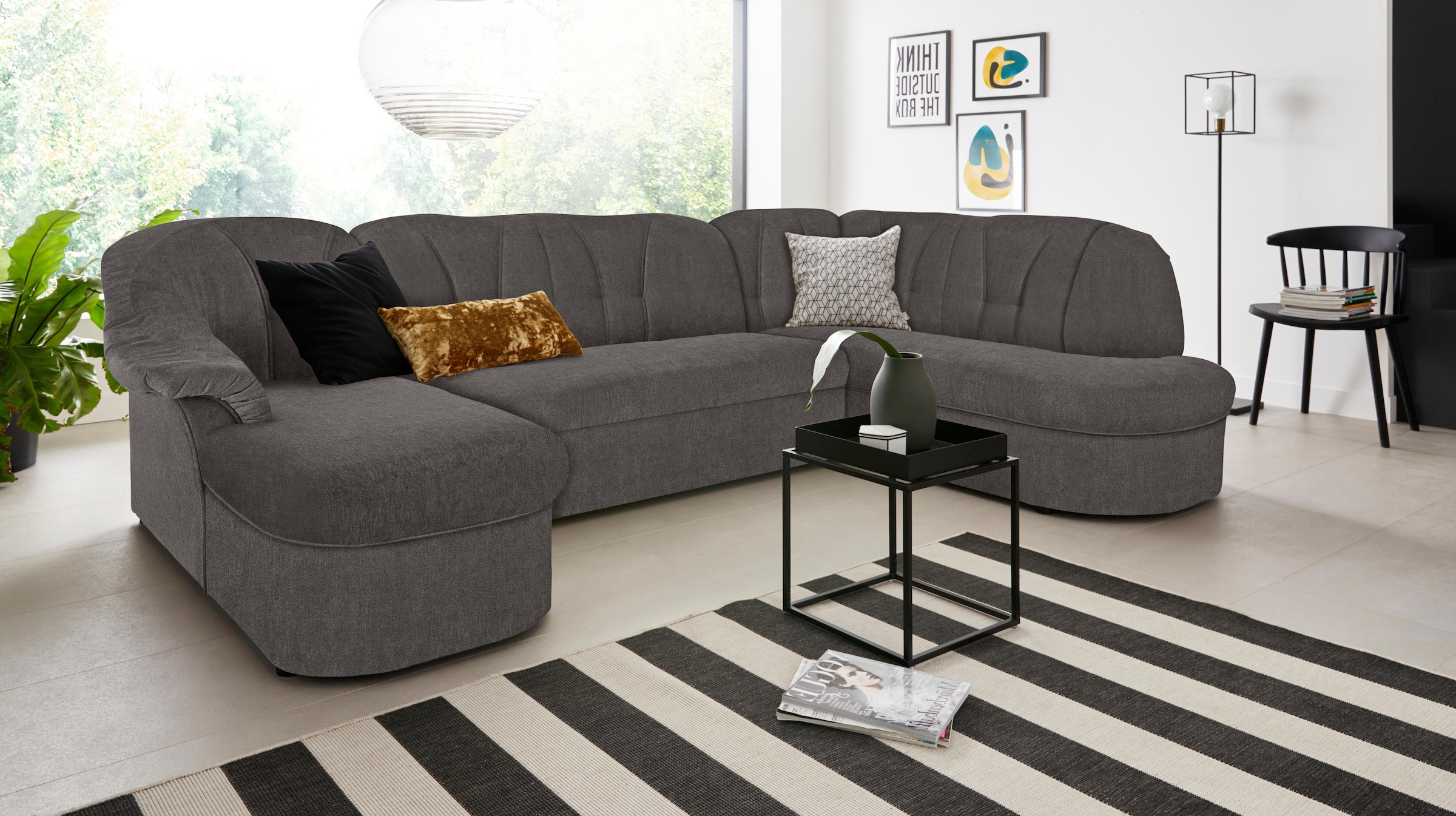 DOMO collection Wohnlandschaft »Pegnitz, zeitlos und modern, mit attraktiver Rückensteppung, U-Form«, wahlweise mit Bettfunktion