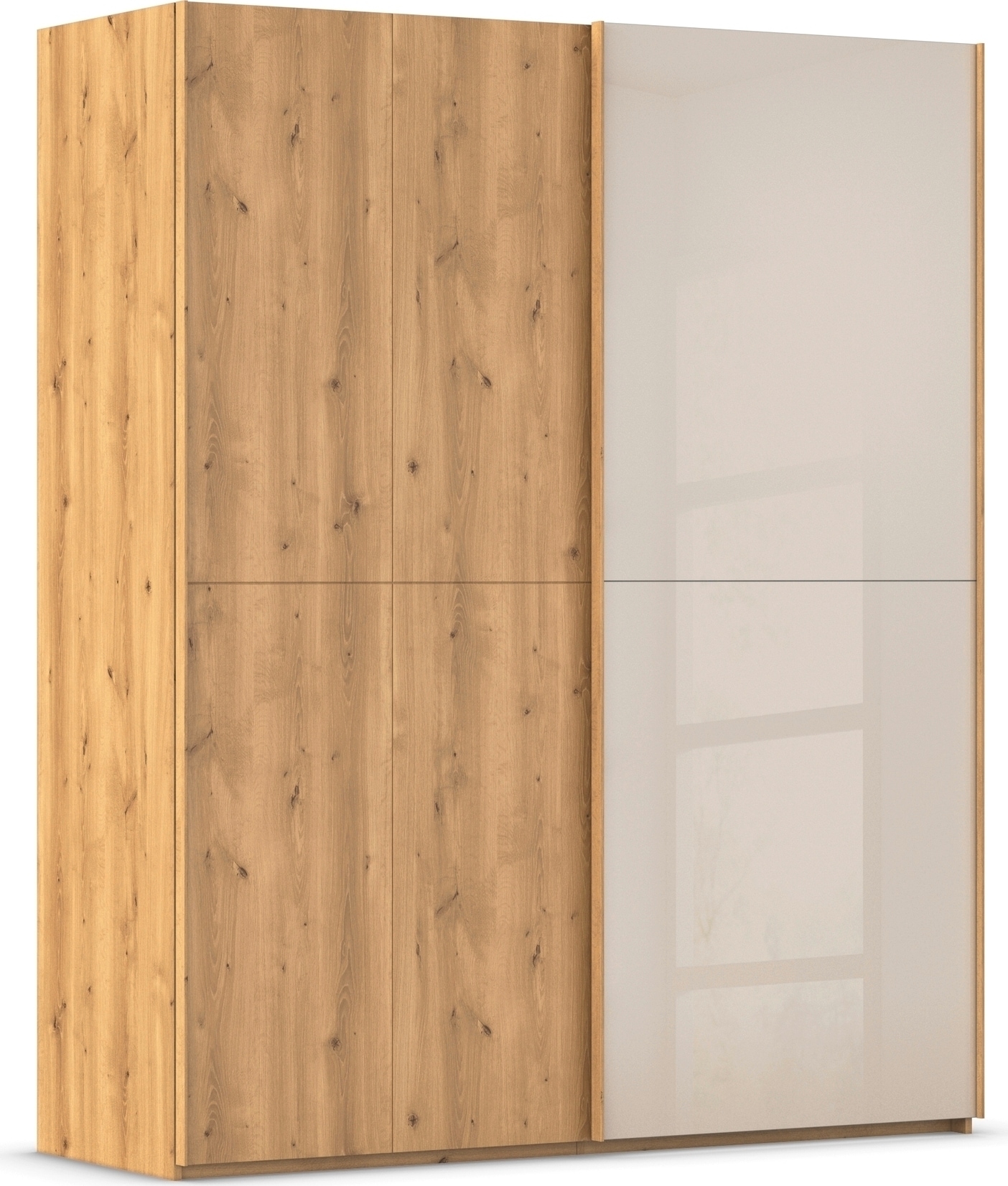 rauch Schwebetürenschrank »Kleiderschrank Schrank Garderobe Schlafzimmerschrank SCALE-WOOD« edle geteilte Front in massiver Asteiche mit Glastüren MADE IN GERMANY