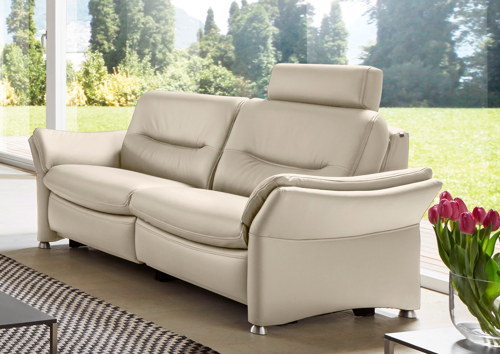 HUKLA 2,5-Sitzer »HU-SF15058 Ledersofa, Breite 194 cm«, aus Leder, optional Kopfstütze u. WallAway-Funktion