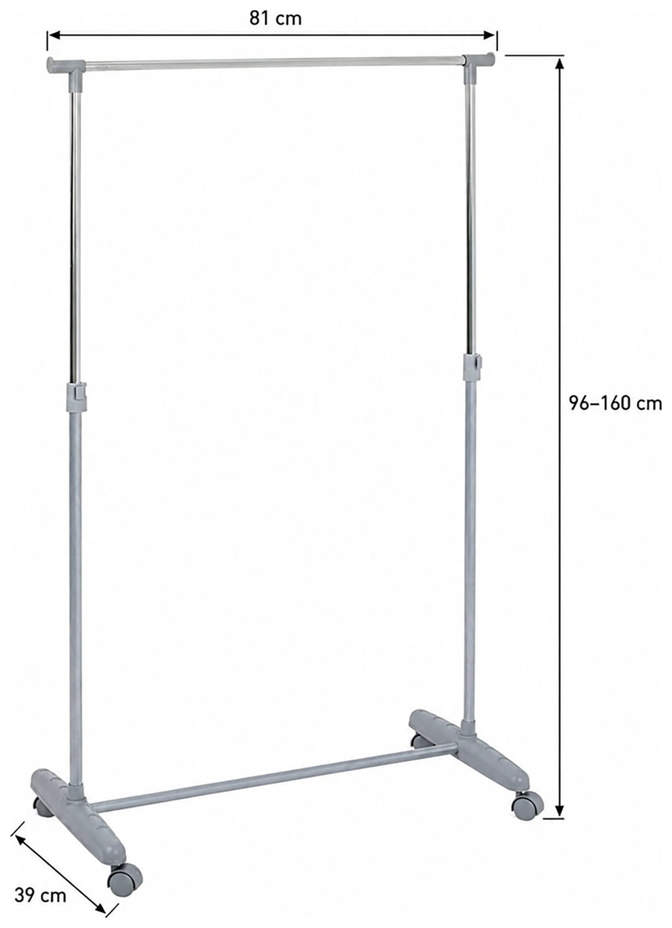 HAKU Garderobenständer »Garderobe, Garderobenständer, Kleiderständer auf Rollen, Kleiderwagen« rechteckig - aus Metall Grau - B/T/H 81/39/96-160 cm