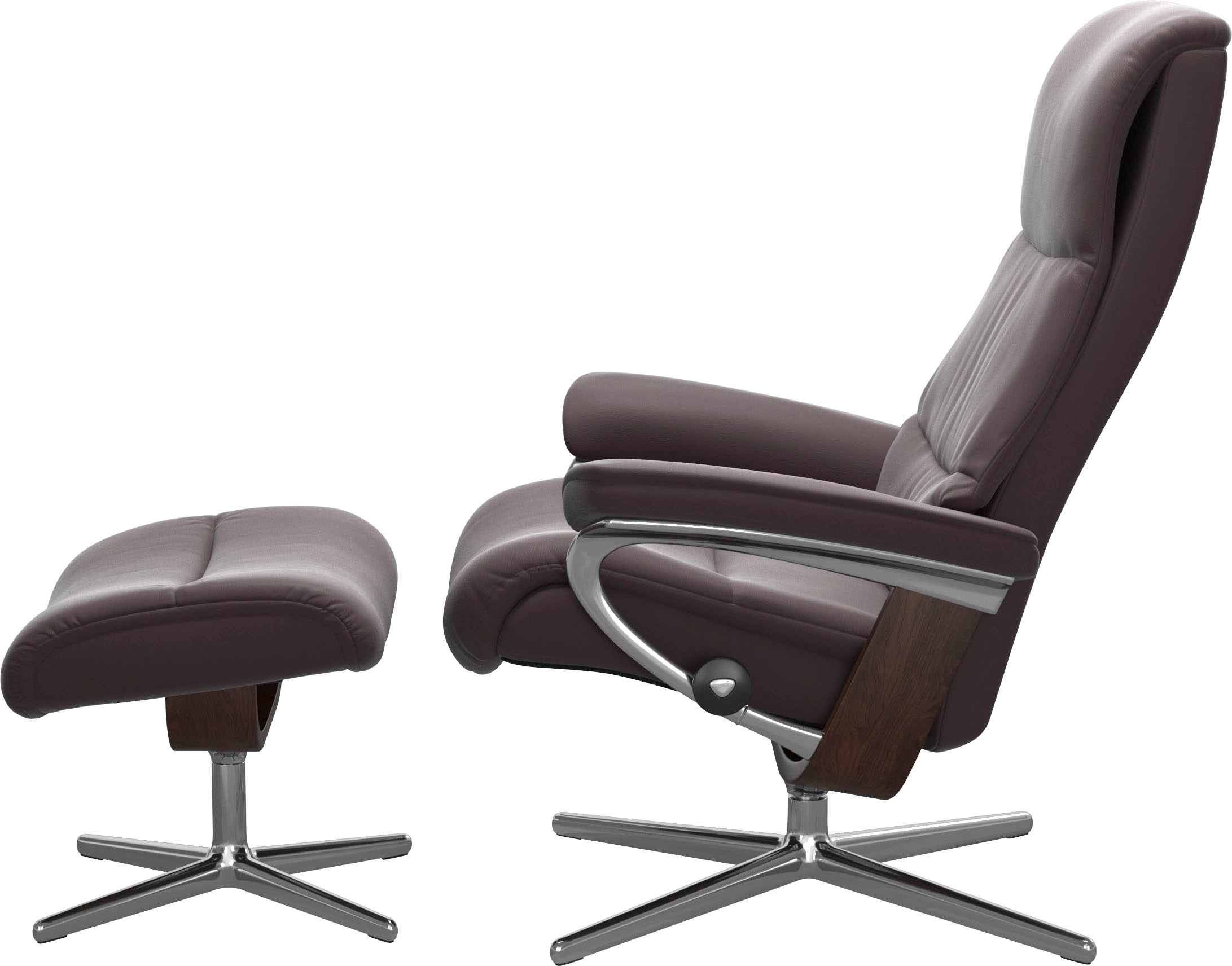 Stressless® Relaxsessel »View«, (Set, Relaxsessel mit Hocker), mit Hocker, mit Cross Base, Größe S, M & L, Holzakzent Braun