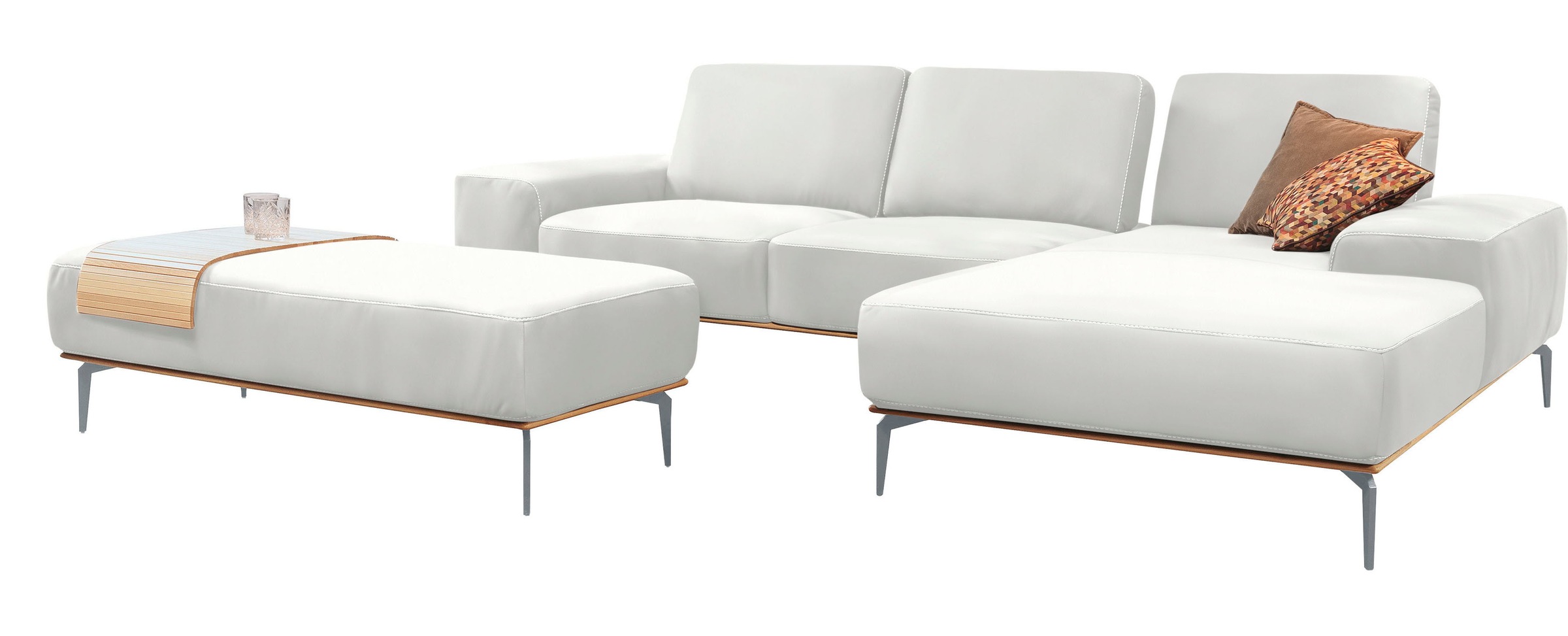 W.SCHILLIG Ecksofa »run, Designsofa mit tollem Sitzkomfort, bequem, L-Form«, mit elegantem Holzsockel, Füße in Silber matt, Breite 319 cm
