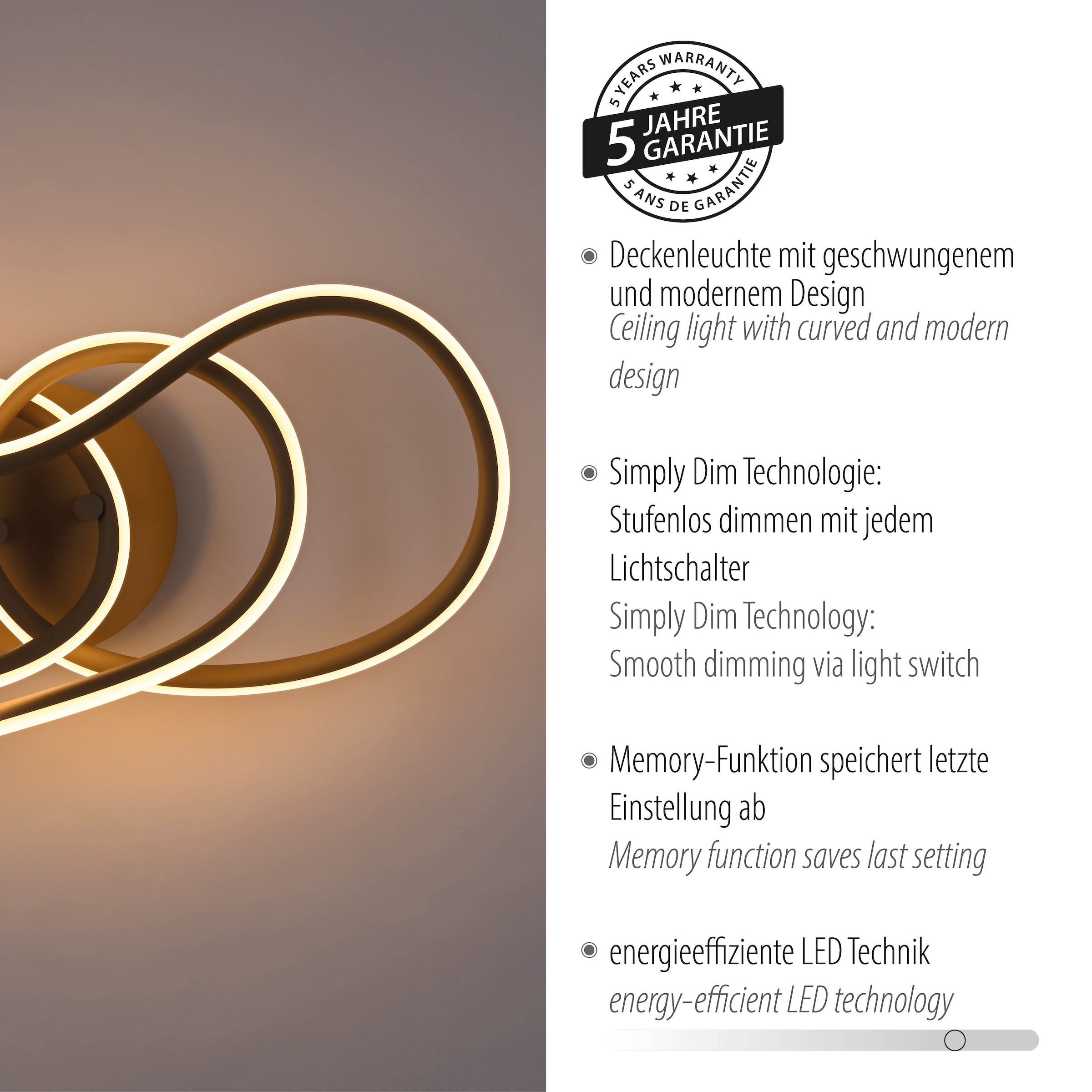 Paul Neuhaus LED Deckenleuchte »TWIST« LED-Board 1 Stk. Warmweiß Stufenlos dimmbar über Lichtschalter, Memoryfunktion