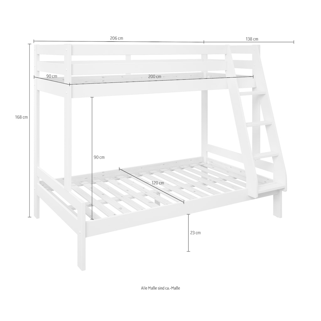 Lüttenhütt Etagenbett »Doppelstockbett, Stockbett,"NORA" BESTSELLER!Breite Liegefläche unten«, mit Schubladen,zertifiziertes Massivholz,Leiter beidseitig montierbar