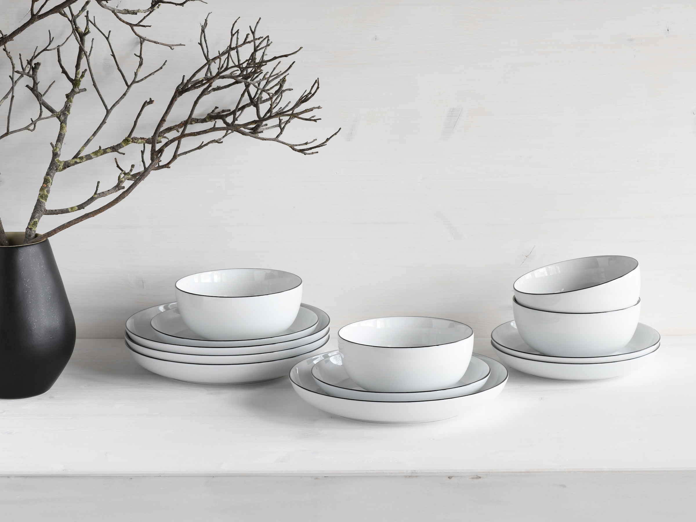 CreaTable Teller-Set »Allround Black Line, Tellerset 12-tlg« Teller Set, Daily Use, Zeitlos