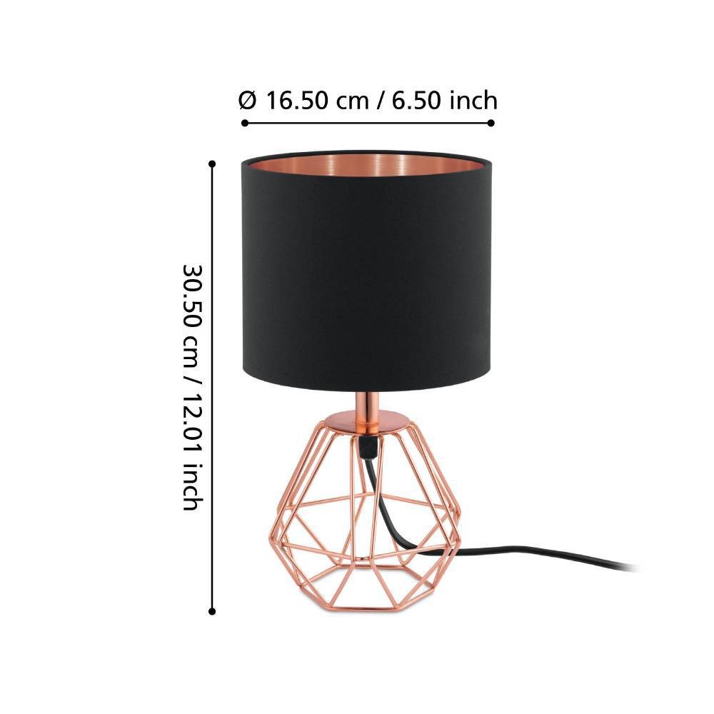 EGLO Tischleuchte »CARLTON 2 Tischlampe, schwarz-kupfer, exkl. Leuchtmittel E14, Retro«, 1 flammig, Leuchtmittel E14 | Leuchtmittel wechselbar-ohne Leuchtmittel, Nachttischlampe, Vintage, Metall, Stoff, Drahtgeflecht, 30,5x16,5cm