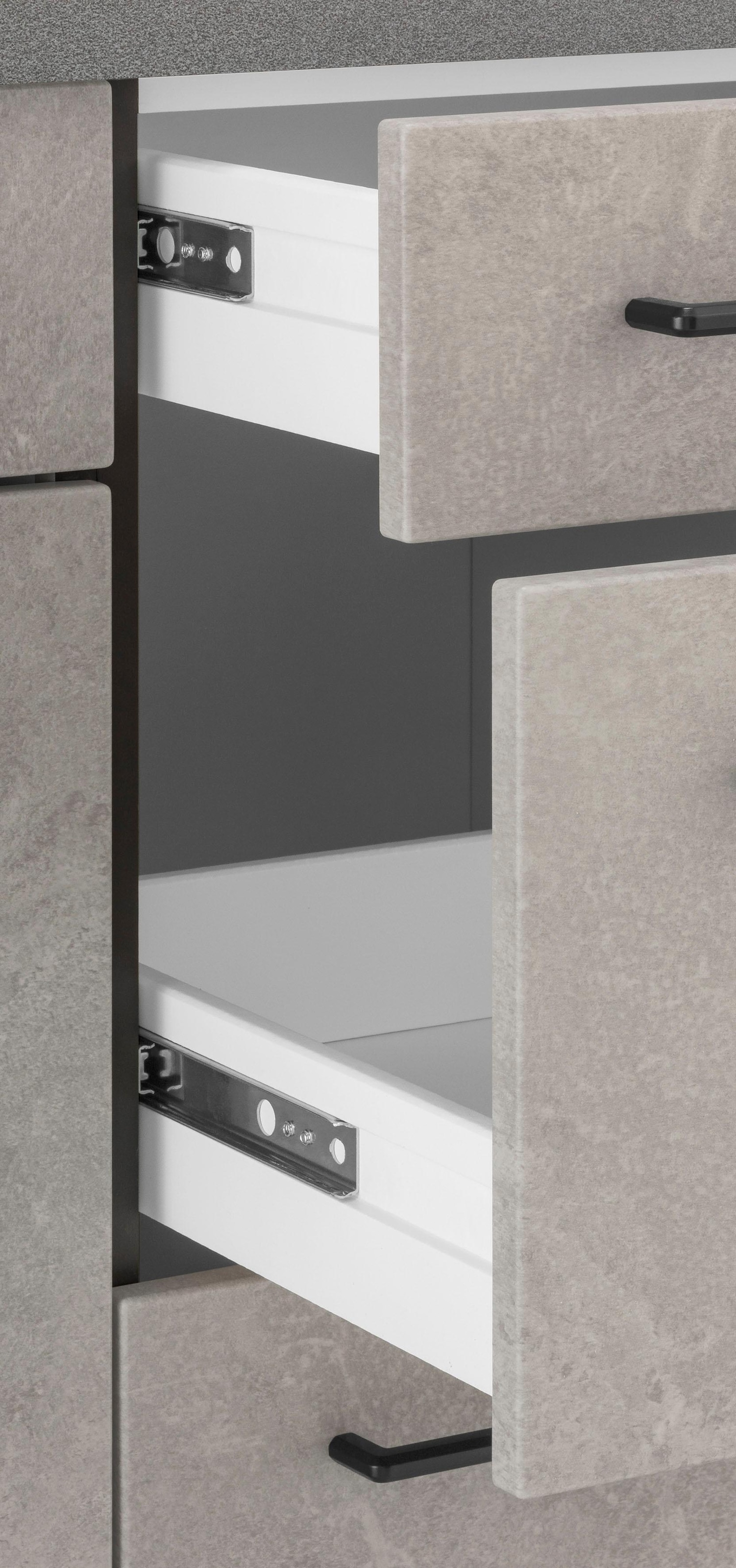KOCHSTATION Küchenzeile »KS-Tulsa«, mit E-Geräten, Breite 380 cm, schwarze Metallgriffe, MDF Fronten
