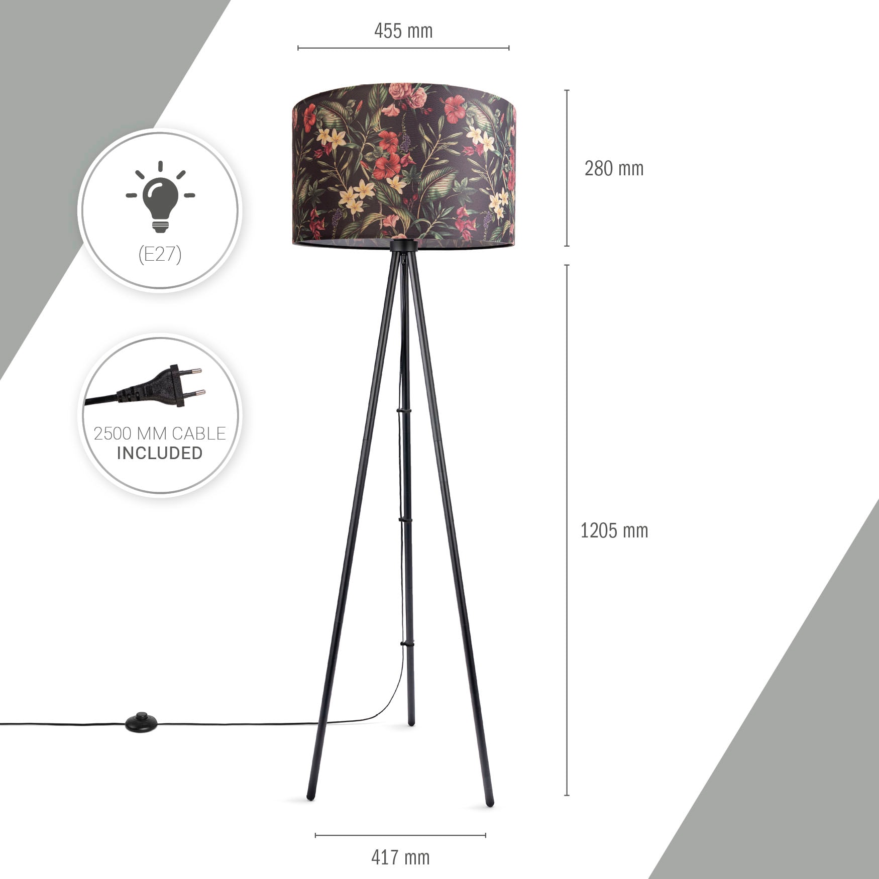 Paco Home Stehlampe »Trina Flower«, online Stoffschirm Rund bestellen Standleuchte Dreibein Blumen Stativ Modern Floral