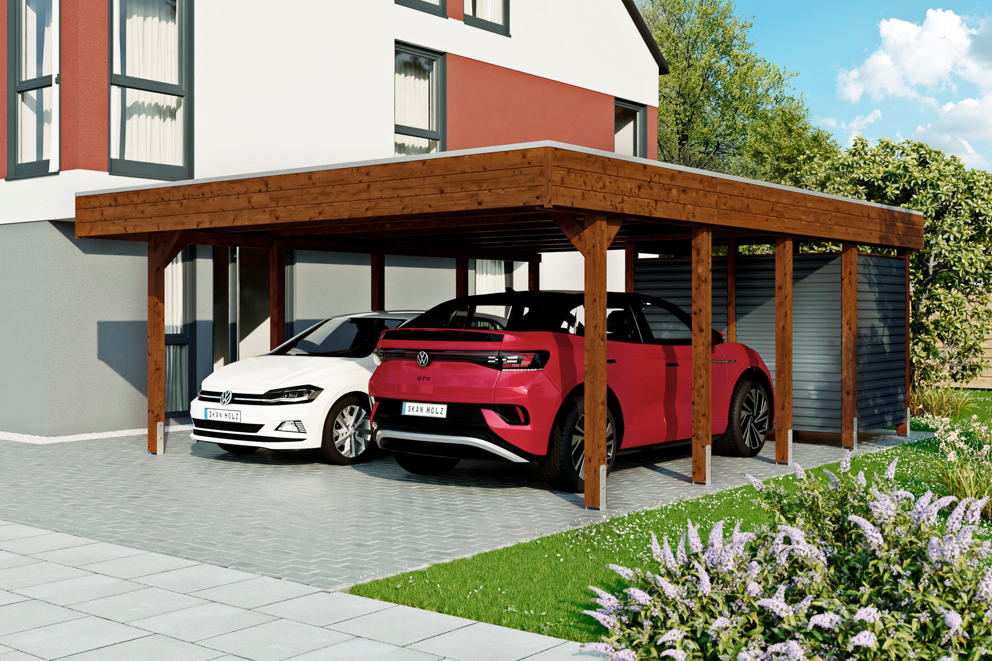 Skanholz Doppelcarport »Friesland Set 14«, Holz, 514 cm, Nussbaum