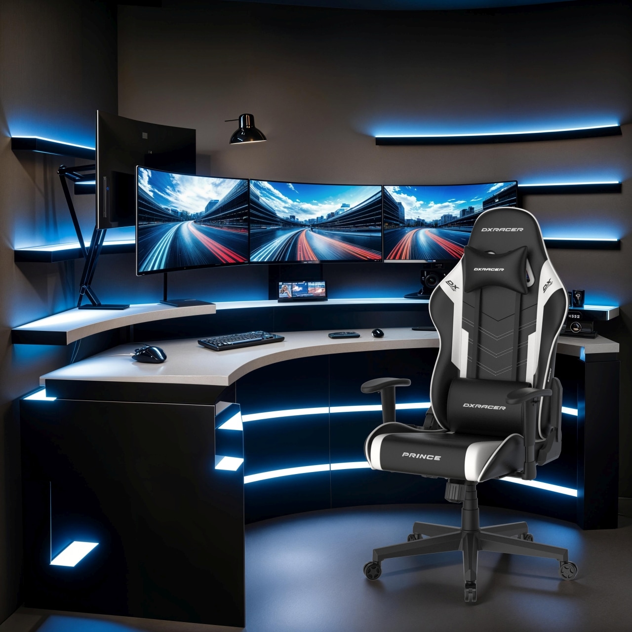 MCA furniture Gaming-Stuhl »DX Racer Prince Gamingchair«, (Set), 1 St., Kunstleder, Gaming,Racing,Design,Lordose,Kissen,Armlehne,drehbar,verstellbar