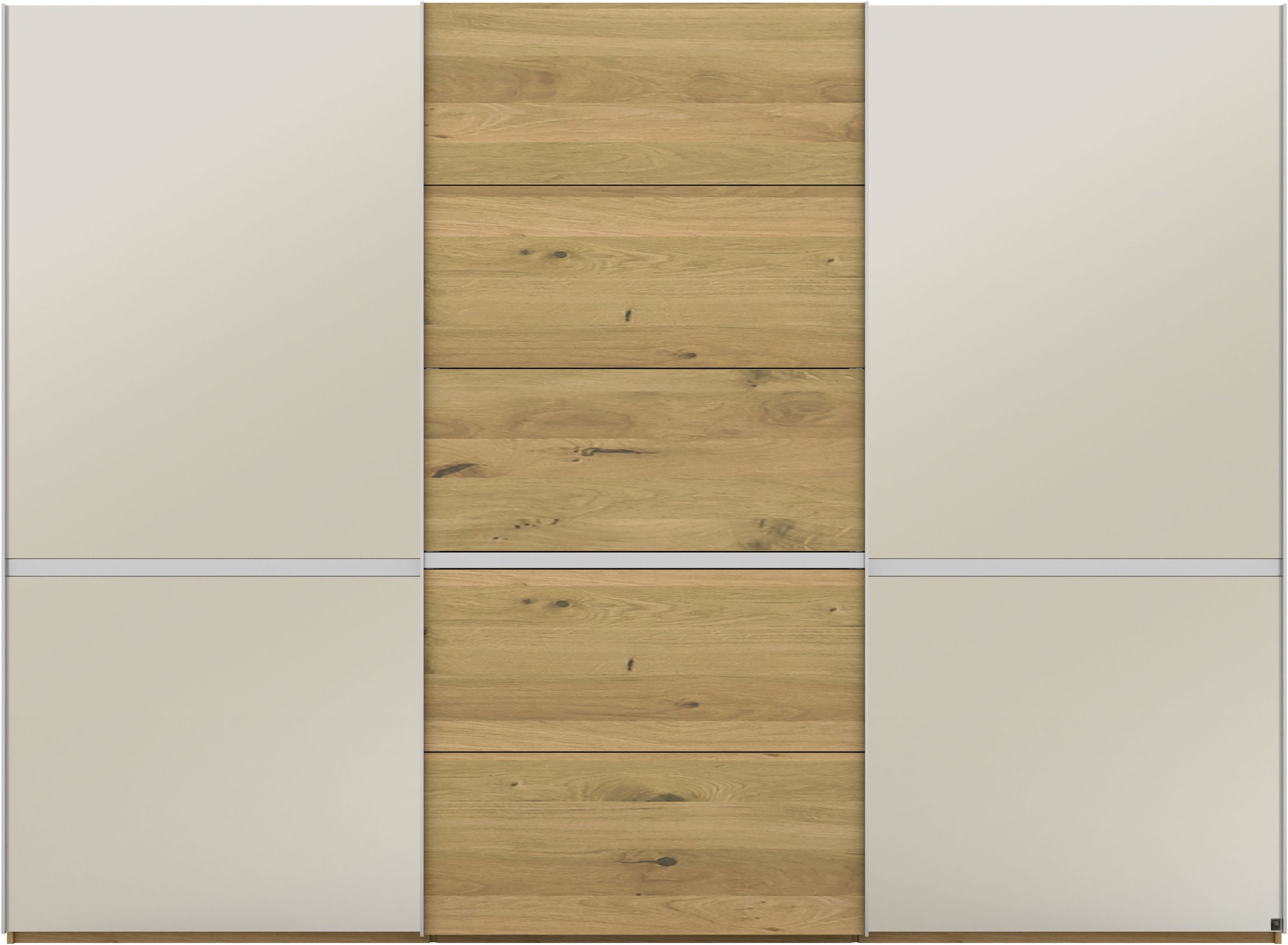 MUSTERRING Schwebetürenschrank »Savona, Kleiderschrank, Schrank, Garderobe, mit Schiebetüren« Teilmassiv Bianco-Eiche, mit Spiegel oder Glas, MADE...