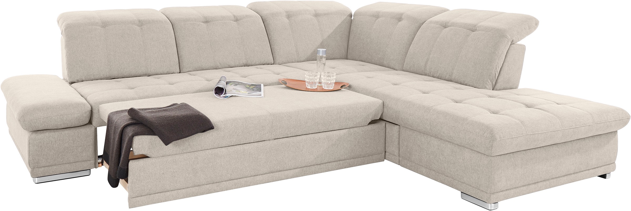 COTTA Ecksofa »Holiday L-Form mit Sitztiefen-, Armteil- und Kopfteilverstellung«, wahlweise mit Bettfunktion & Bettkasten