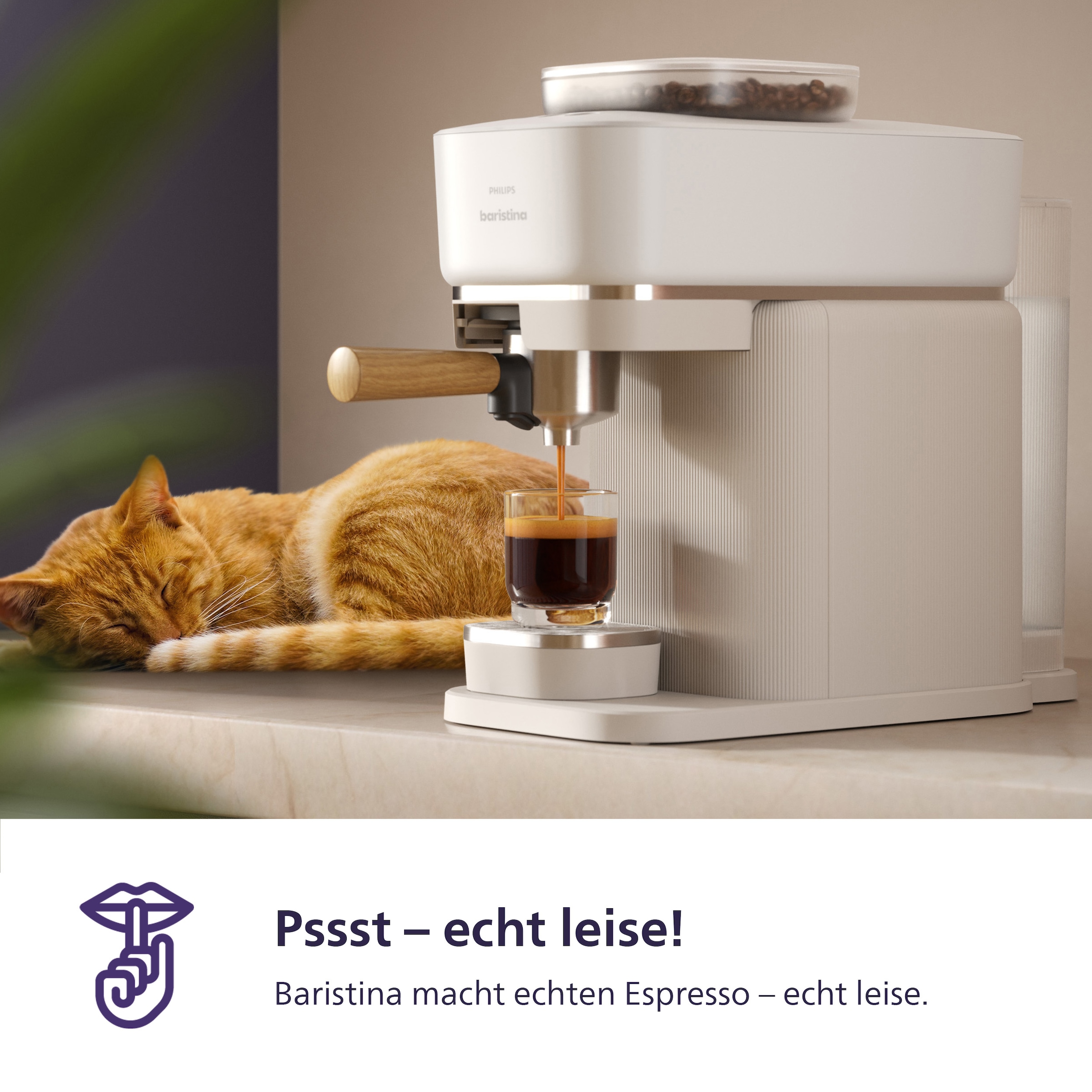 PHILIPS baristina Espressomaschine »BAR302/20 mit Mahlwerk für ganze Bohnen« 16 bar Pumpendruck, Naturweiß/Eschenholz