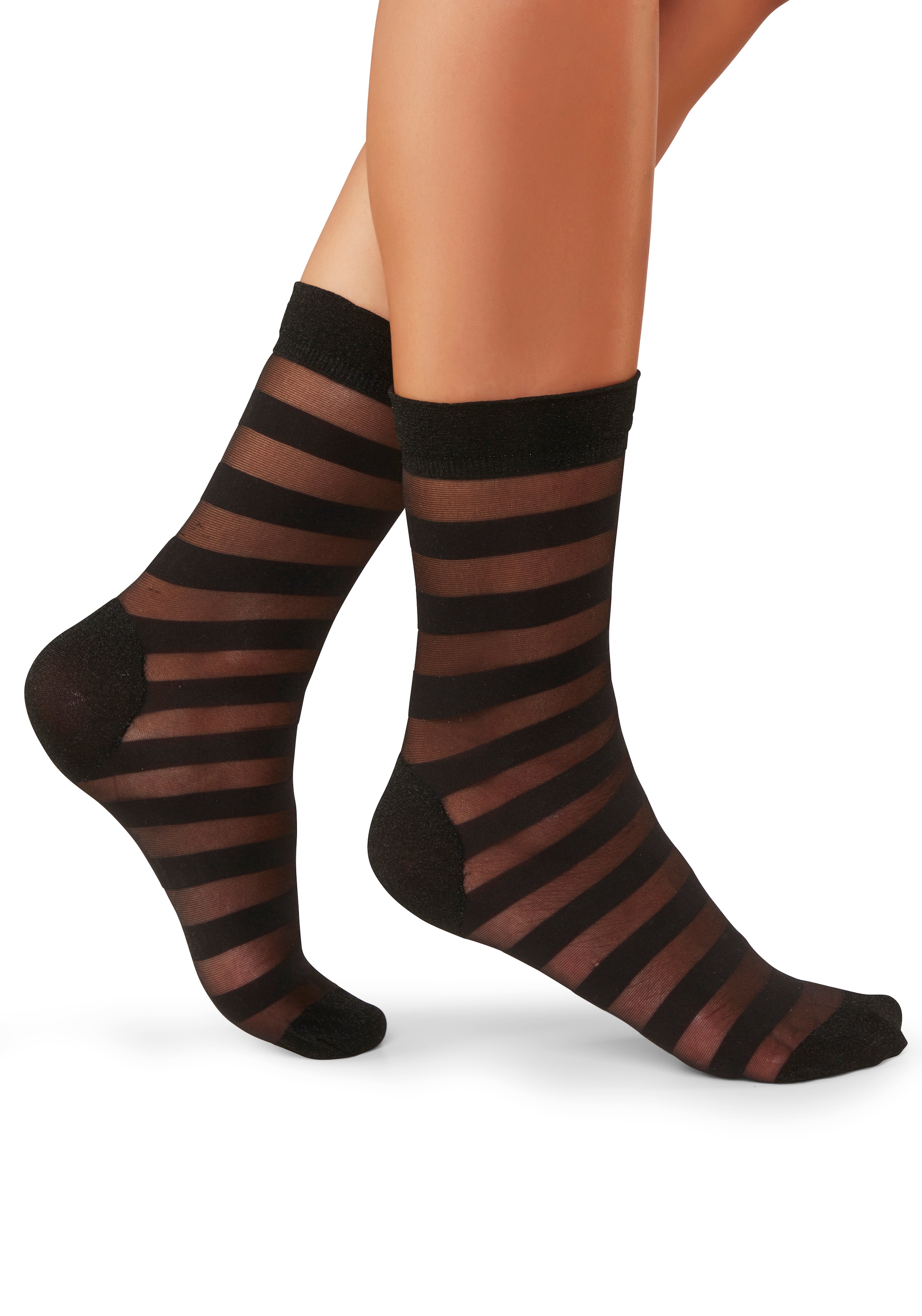Vivance Feinsöckchen »Transparente Nylon Socken, Damen Feinstrümpfe, für Alltag und Büro« 20 DEN Packung, 2 Paar tlg. mit Streifen Design
