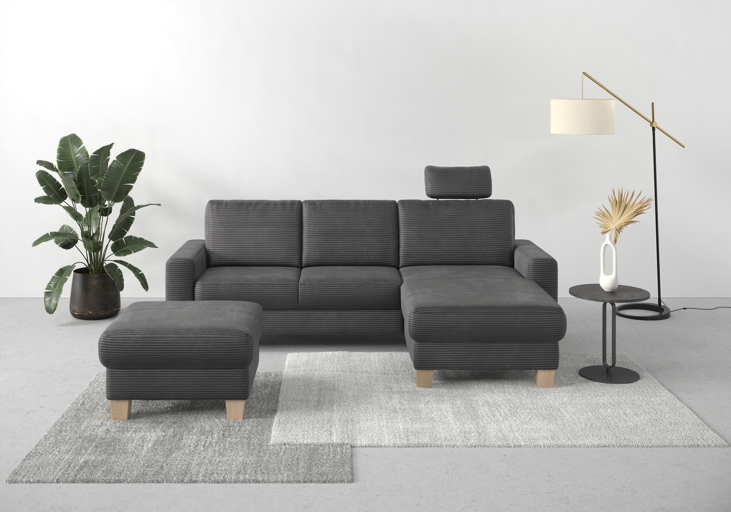 Home affaire Ecksofa »Summer L-Form«, mit Recamiere, mit oder ohne Bettfunktion und Bettkasten, Cord-Bezug