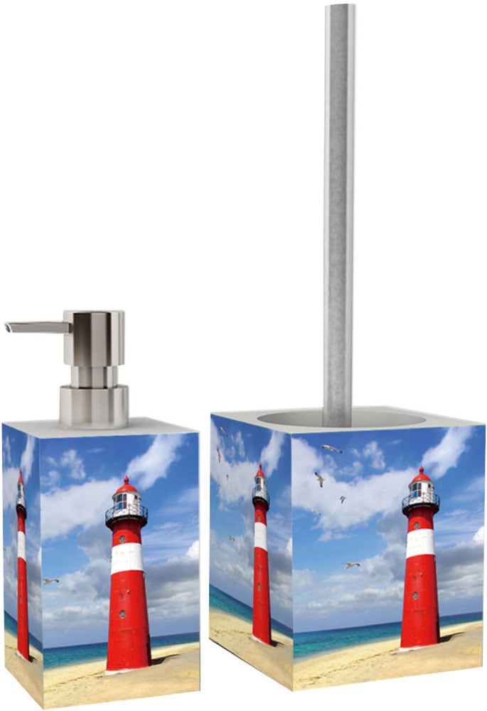 Sanilo Badaccessoire-Set »mit Motiv, viele schöne Seifenspender und WC Bürsten zur Auswahl« 2-tlg., Desinfektionsspender mit stabiler Pumpe, hochwertig & modern
