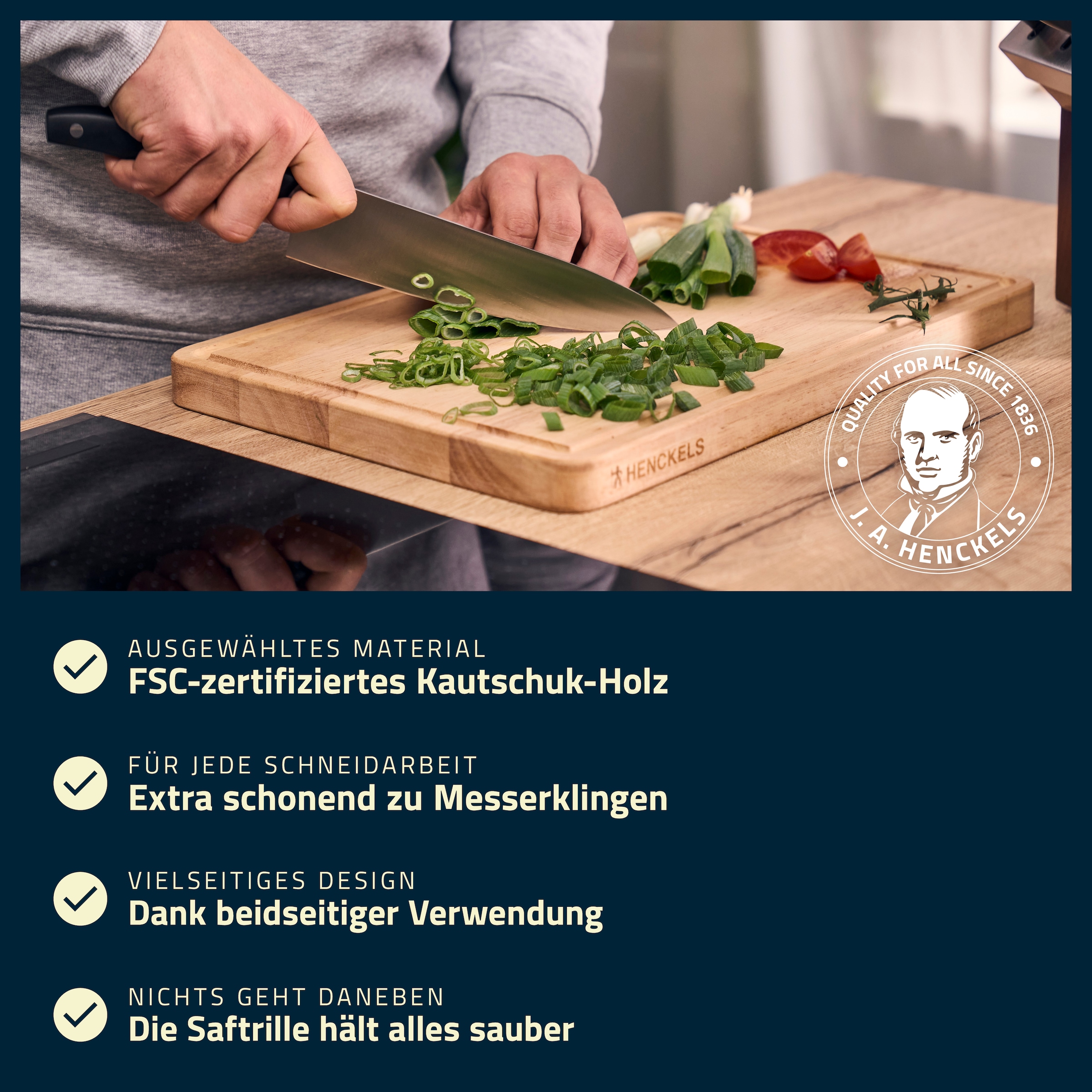 HENCKELS by ZWILLING Schneidebrett Kautschuk-Holz, Saftrille, klingenschonend