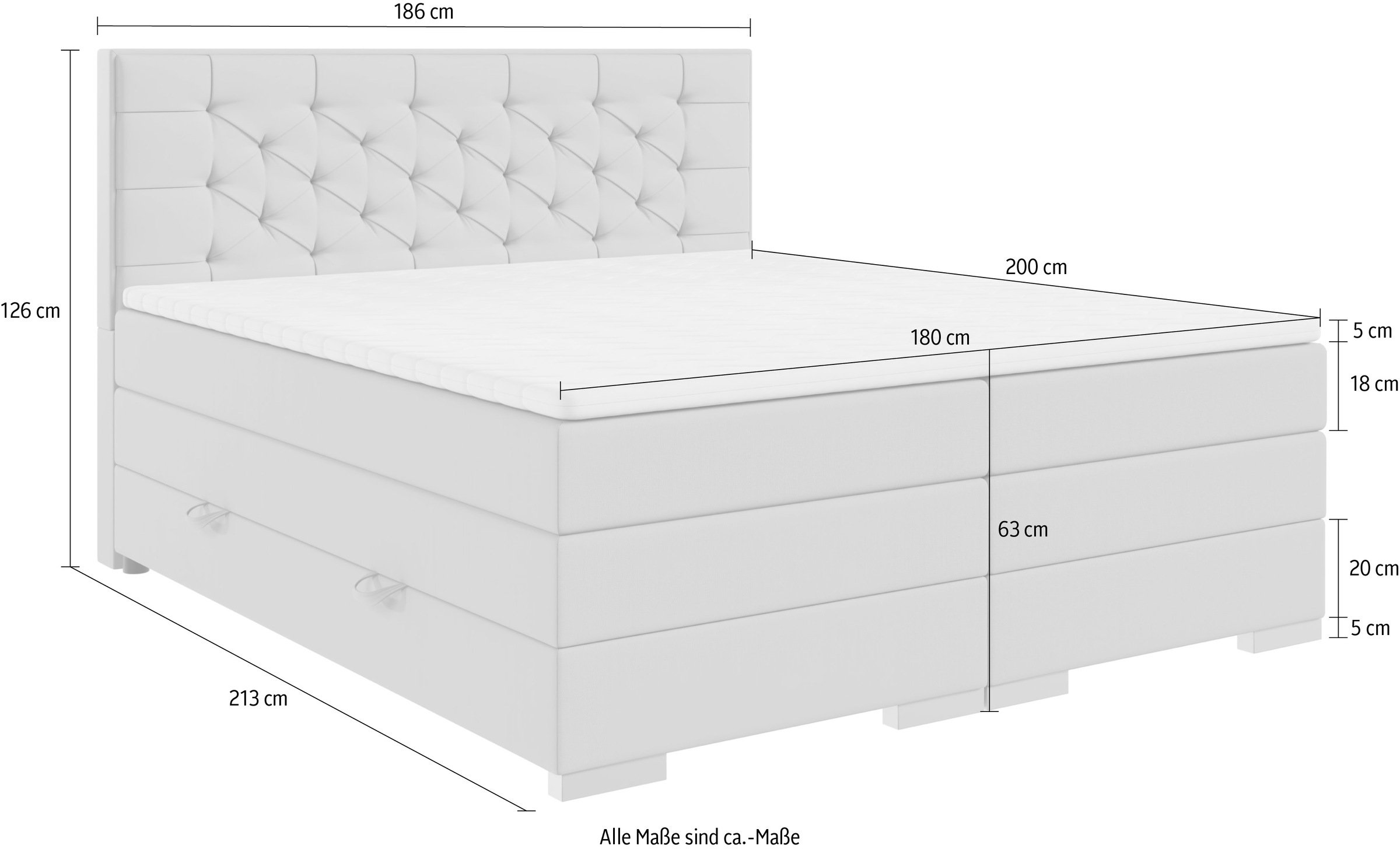 FORTE Boxspringbett »Lanciano inkl. zwei Bettkästen und Kaltschaum Topper« 7-Zonen-Taschenfederkernmatratze mit zwei Härtegraden (H2/H3),  erhältlich in den Breiten 140cm, 160cm & 180cm