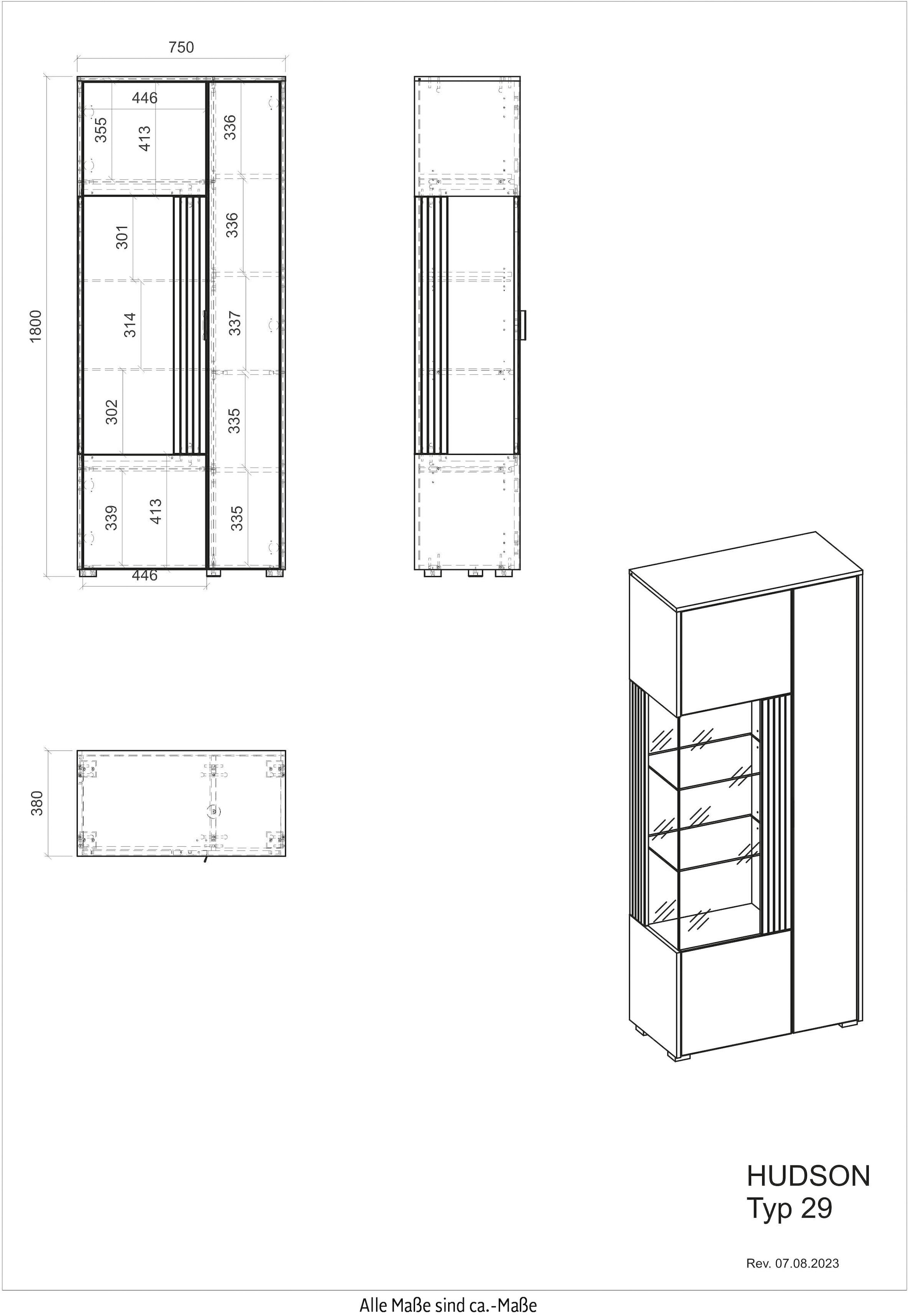 INOSIGN Vitrine »Hudson, Stauraumvitrine«, in moderner Trendfarbe, Griffe aus Metall (Schwarz), Höhe 180 cm