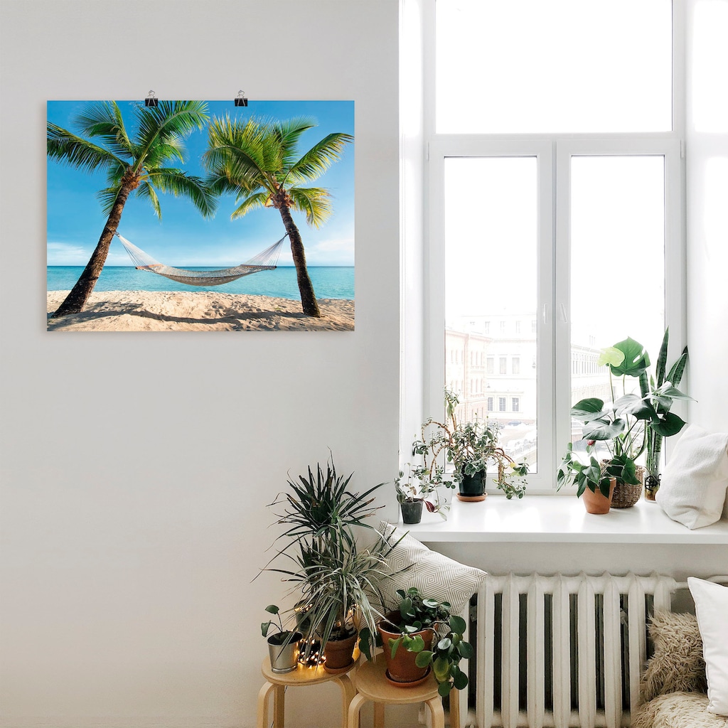 Artland Wandbild »Palmenstrand Karibik mit Hängematte«, Amerika, (1 St.)