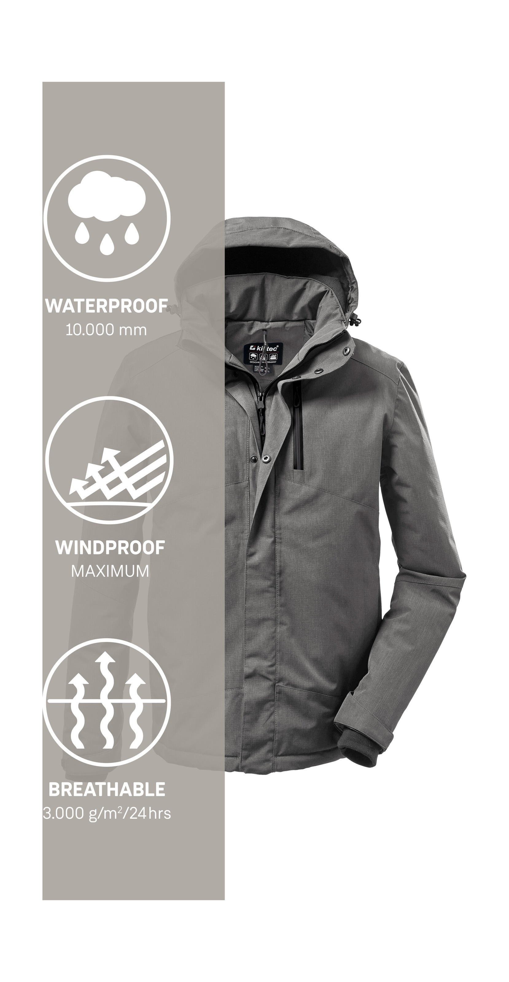 Killtec Outdoorjacke »KOW 161 MN JCKT«, Wasser- und winddichte Funktionsjacke mit abnehmbarer Kapuze