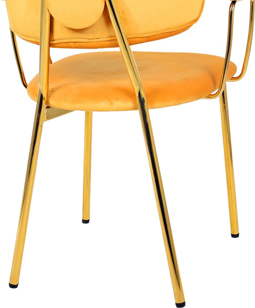 Kayoom Polsterstuhl »Stuhl Giselle 225 2er-Set, Gestell aus Edelstahl«, (Set), 2 St., mit Armlehnen, goldenes Gestell aus Edelstahl, Samtbezug, Ziernähte