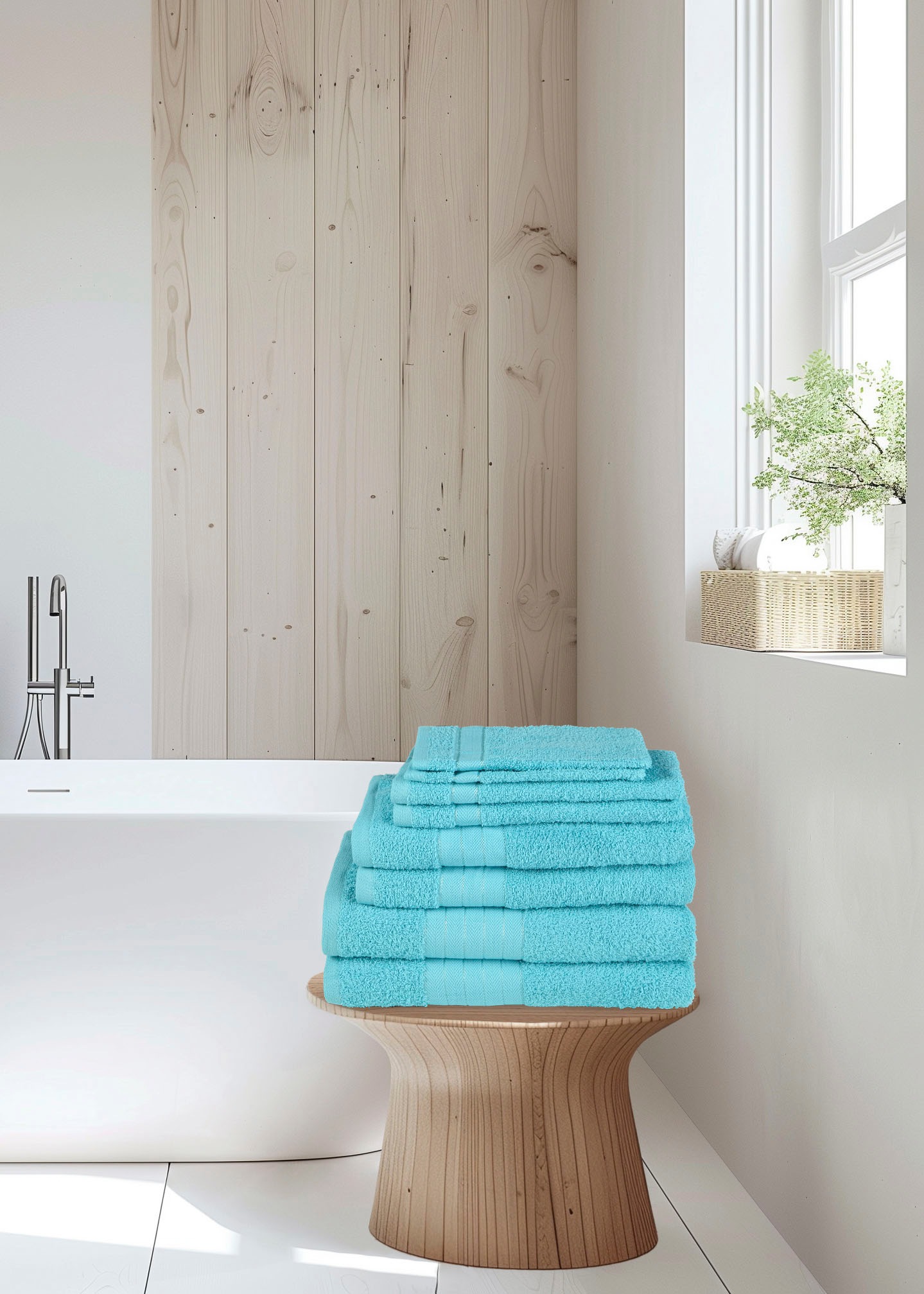 Emotion Handtuch Set »Uni«, (8 St., 2 Badetücher-2 Gästetücher-2 Handtücher-2 Waschlappen), Baumwolle, Walkfrottee, Bordüre, 500 GSM, Einfarbig, ohne Aufhängung
