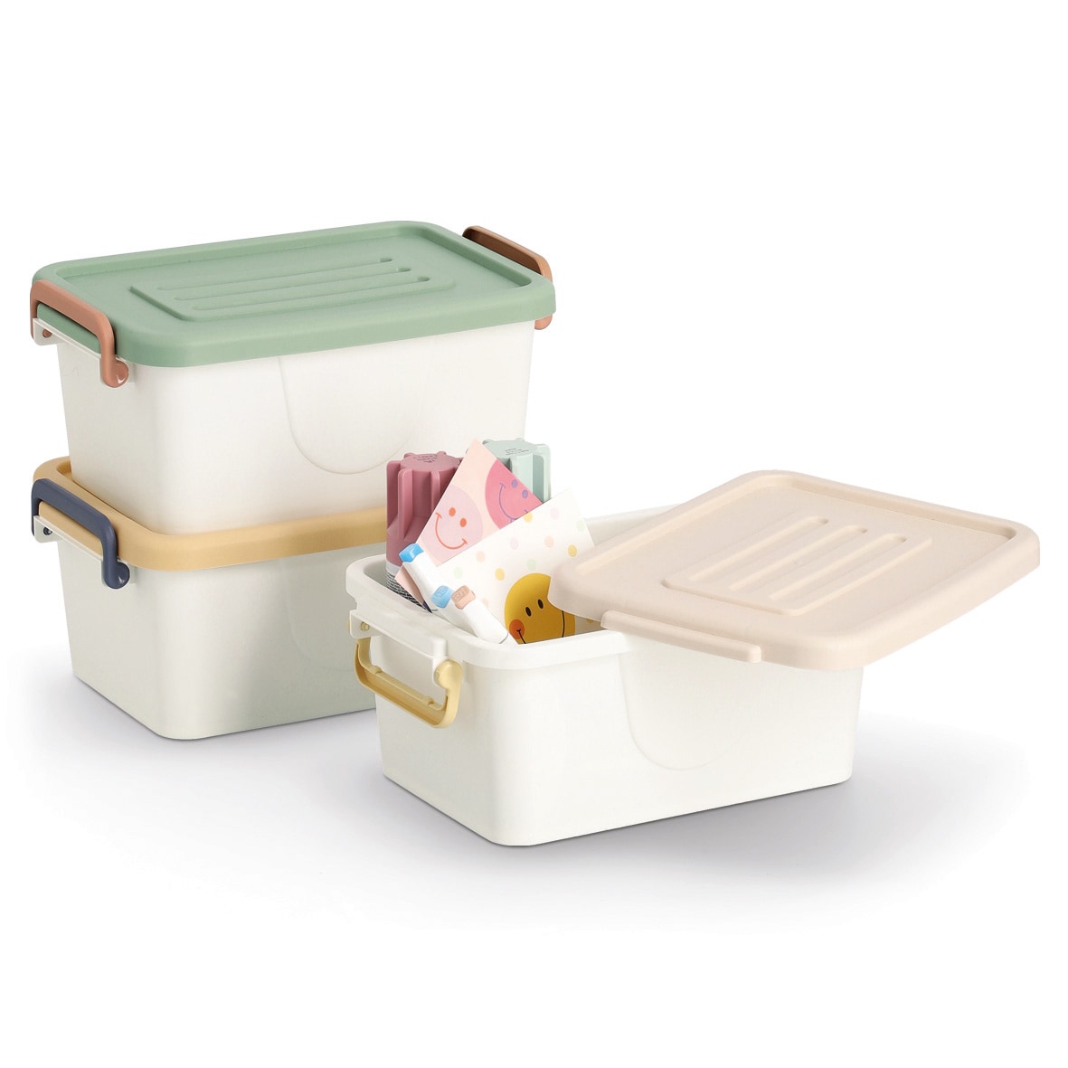 Zeller Present Aufbewahrungsbox »Aufbewahrungsboxen-Set, 3 tlg.« Kunststoff, weiß/mint/gelb/beige, ca. 30x21x13 cm