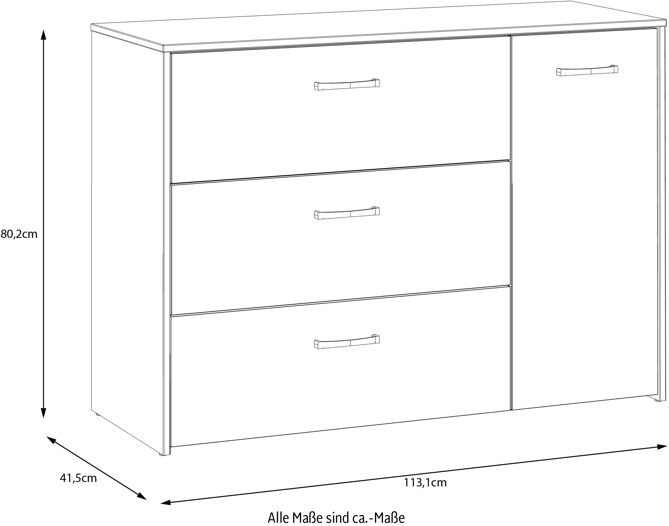 FORTE Sideboard »Culgoa«, Sideboard, 3 Schubkästen, 1 Türe viel Staraum pflegeleichtes Dekor