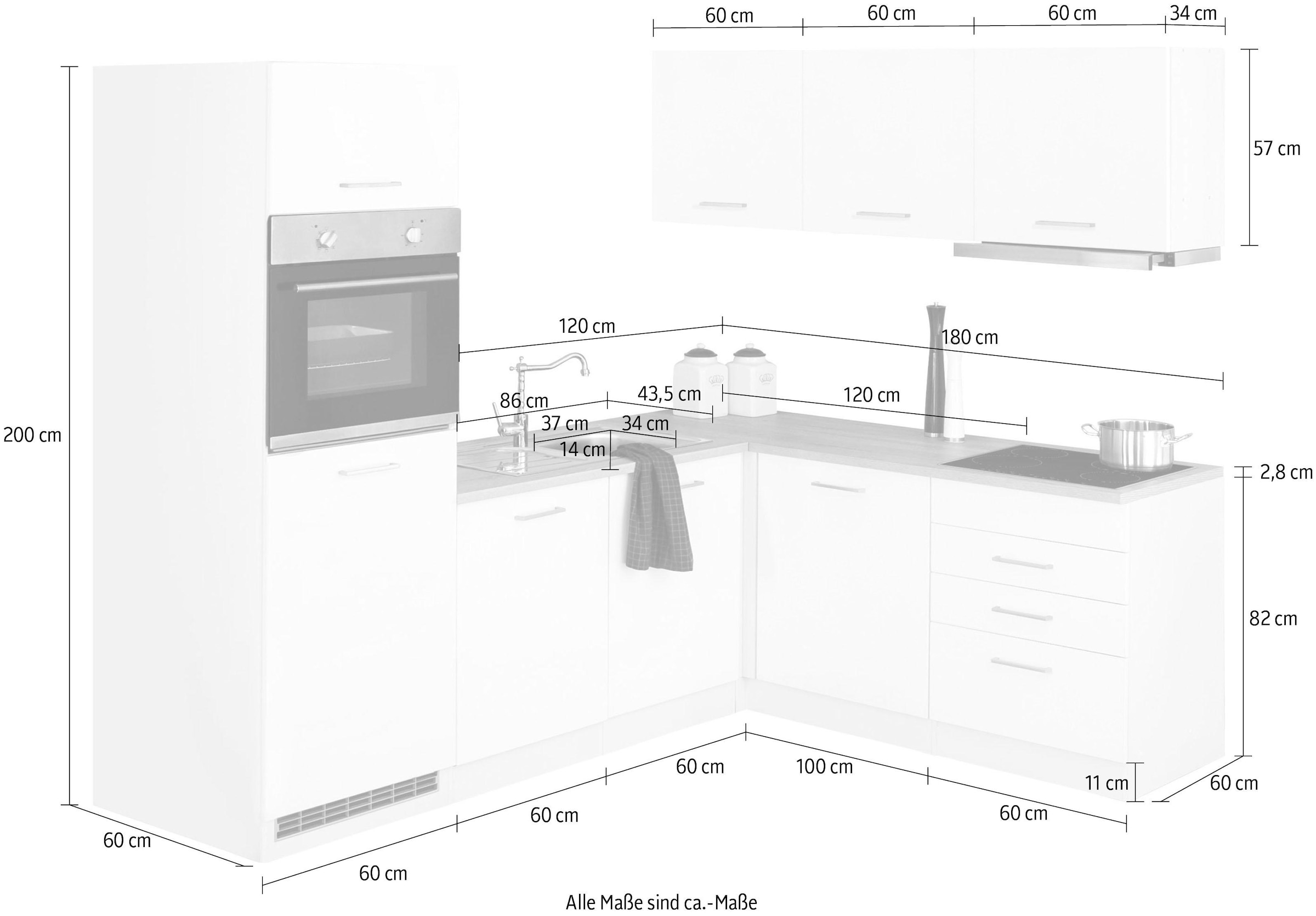 KOCHSTATION Winkelküche »KS-Visby«, mit E-Geräte, Winkel 240 x 180cm inkl. Kühlschrank u. Geschirrspüler