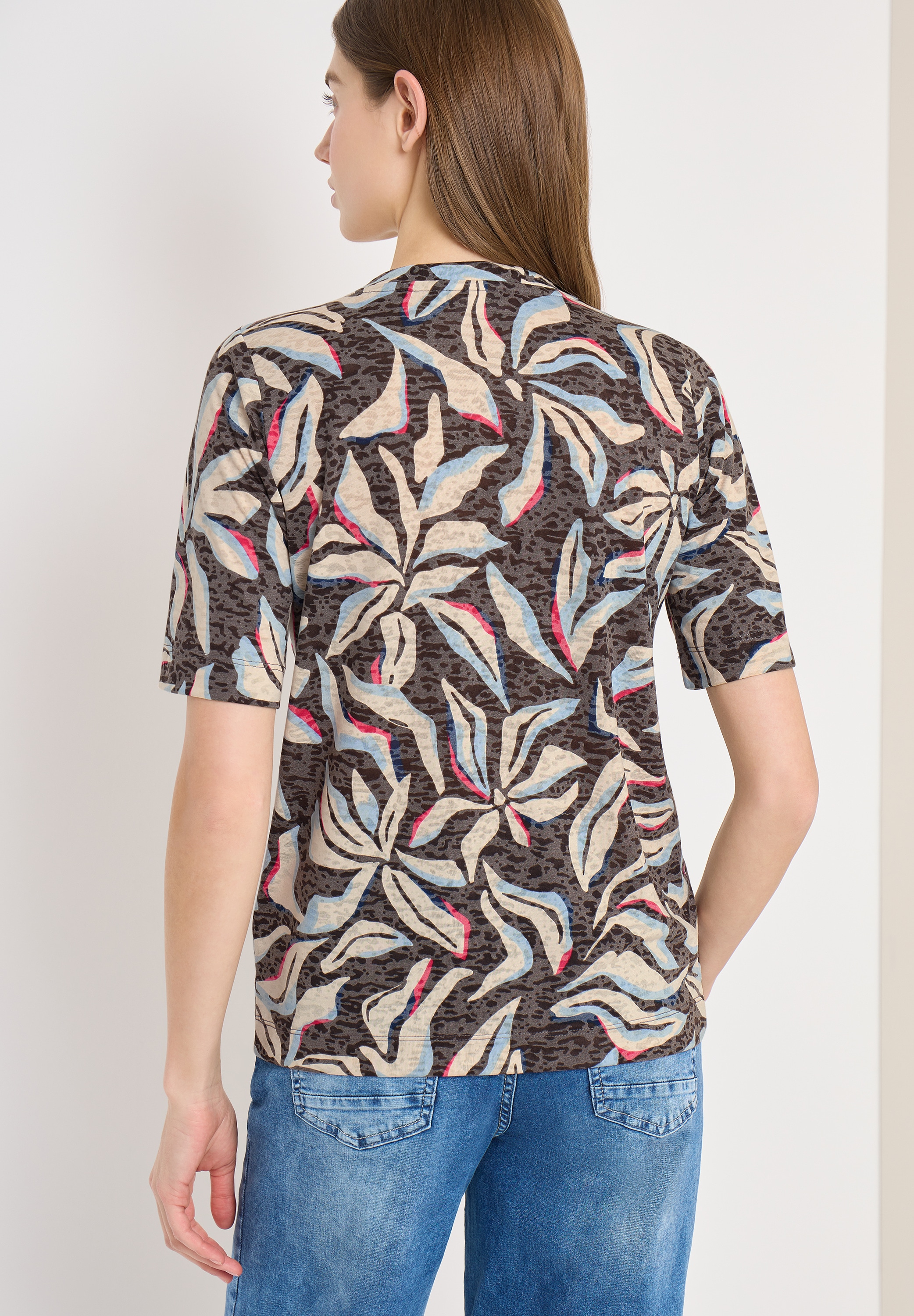 Cecil Rundhalsshirt Ausbrenner Shirt mit floralem Muster