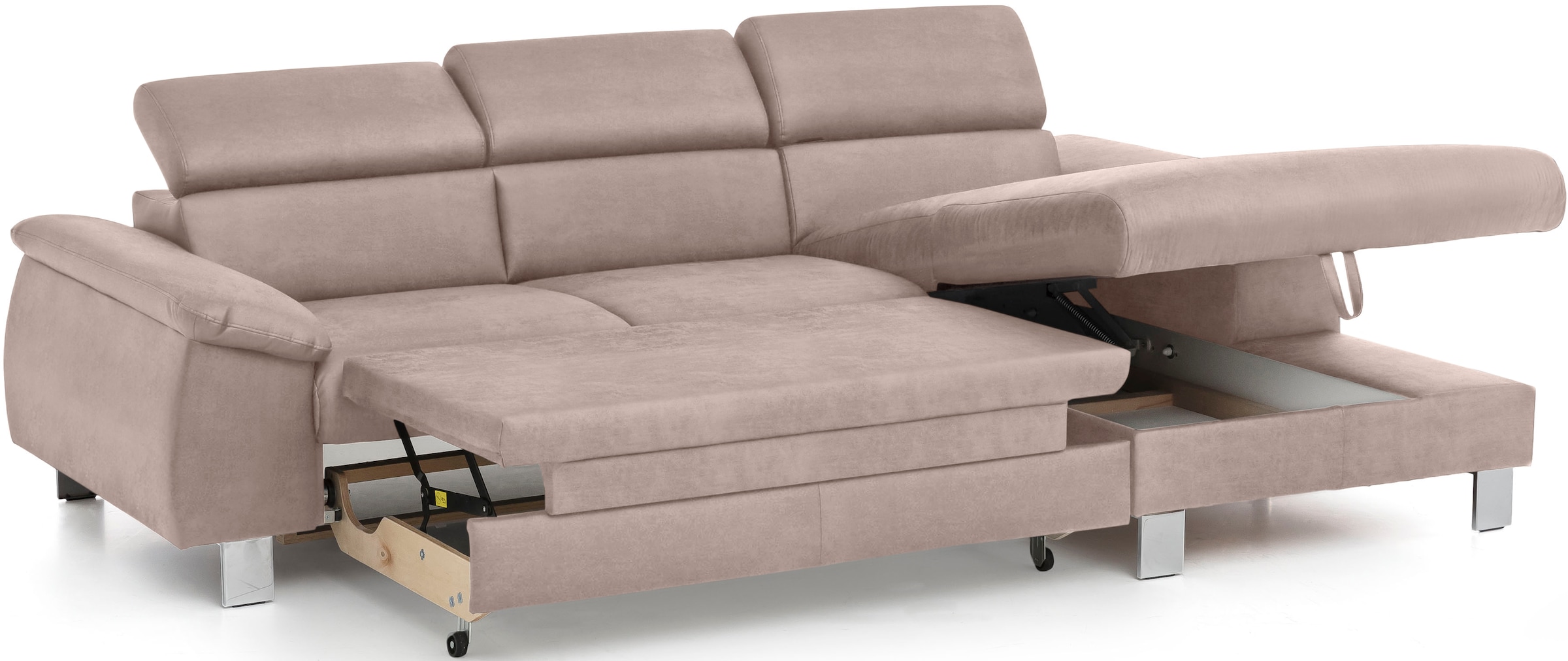 COTTA Ecksofa Komaris, Ecksofa, wahlweise mit RGB-LED-Beleuchtung und Bettfunktion/Bettkasten