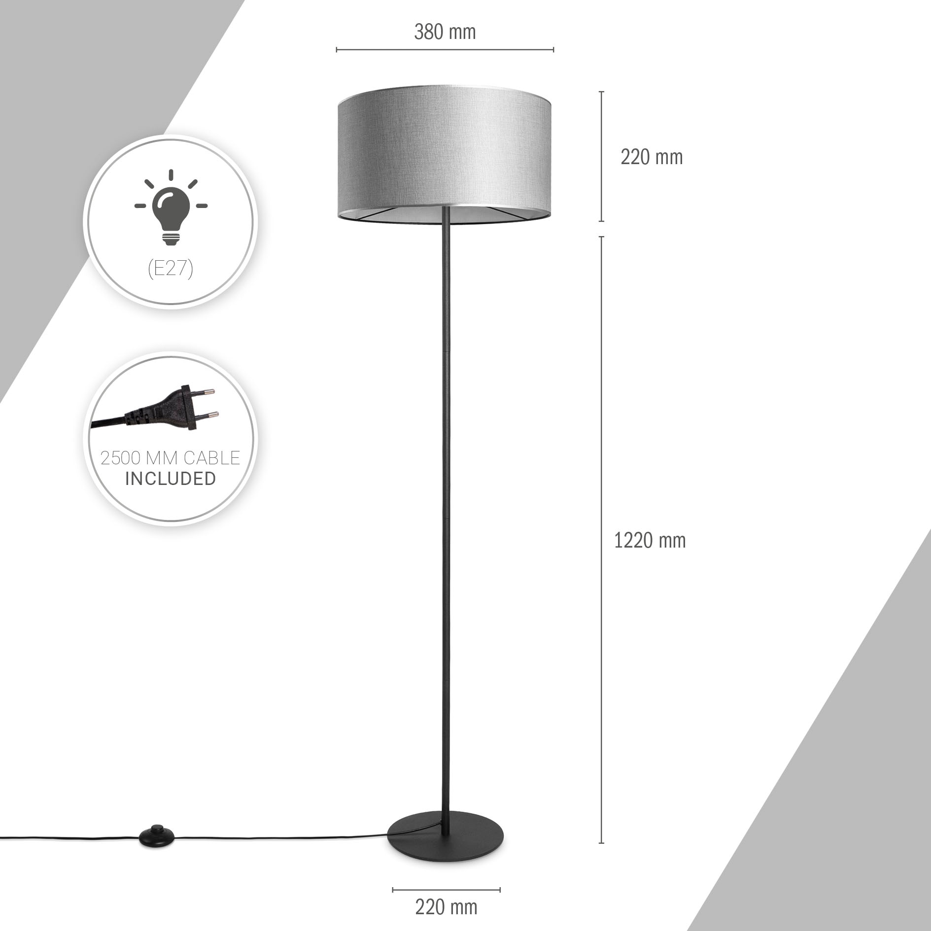 Paco Home Stehlampe Stehlampe UNI bestellen Büro CANVAS online E27 Stoff Wohnzimmer »LUCA Lampenschirm COLOR«, Leselampe Skandi