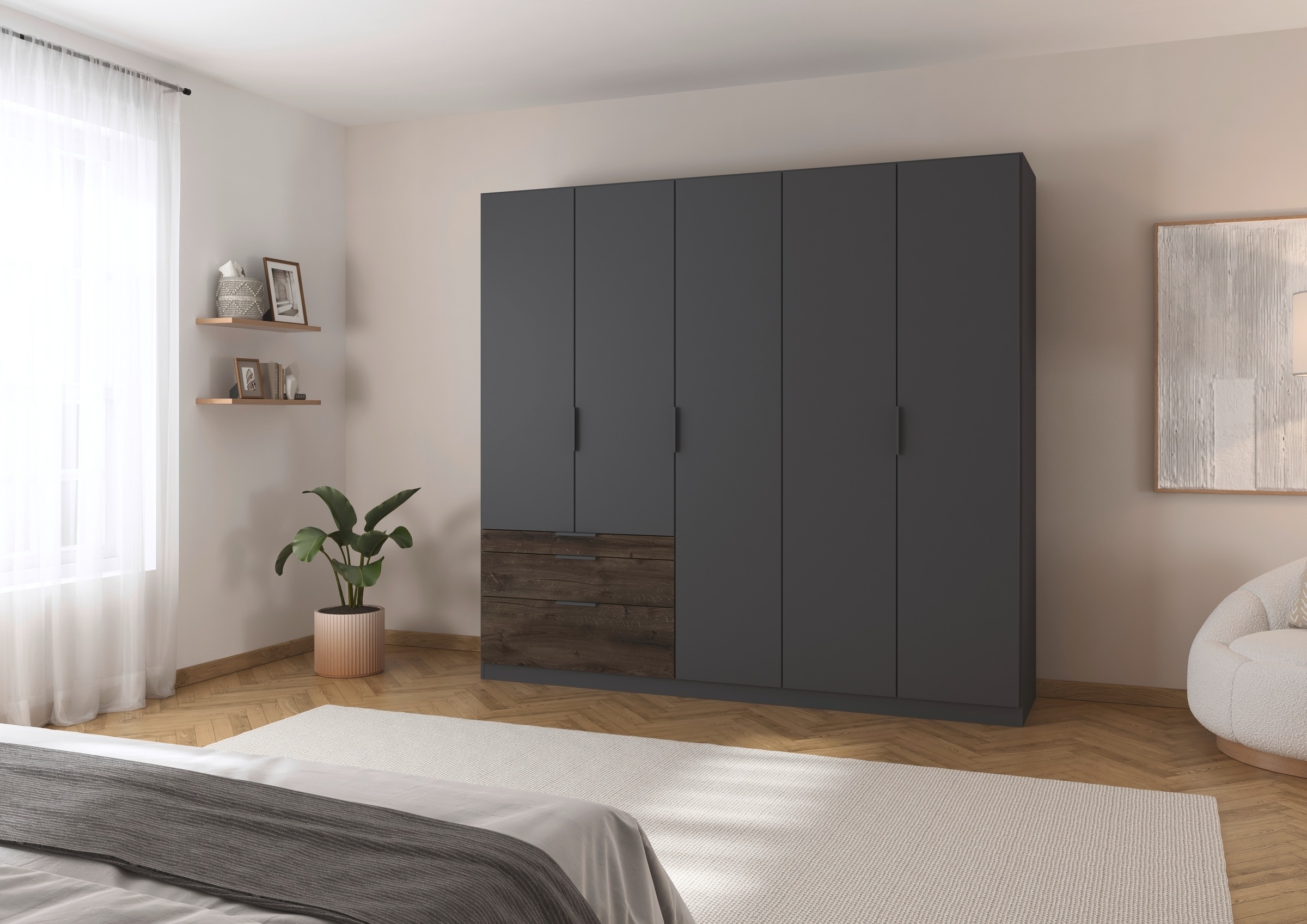 rauch Kleiderschrank »Drehtürenschrank Schrank Garderobe Schlafzimmerschrank KODA«, (oberer Schubkasten mit praktischer Inneneinteilung), mit asymmetrisch angeordneten Schubladen MADE IN GERMANY