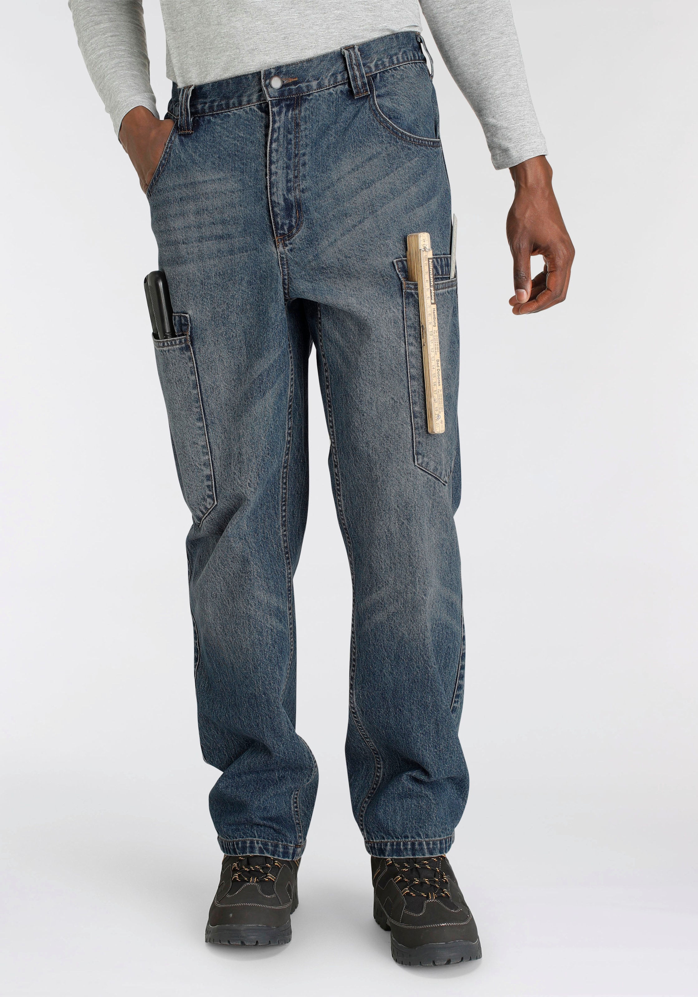 Northern Country Arbeitshose »Cargo Taschen 100% Jeans«, online Jeansstoff, robuster 6 mit dehnbarem mit Bund, comfort fit), Baumwolle, praktischen kaufen (aus