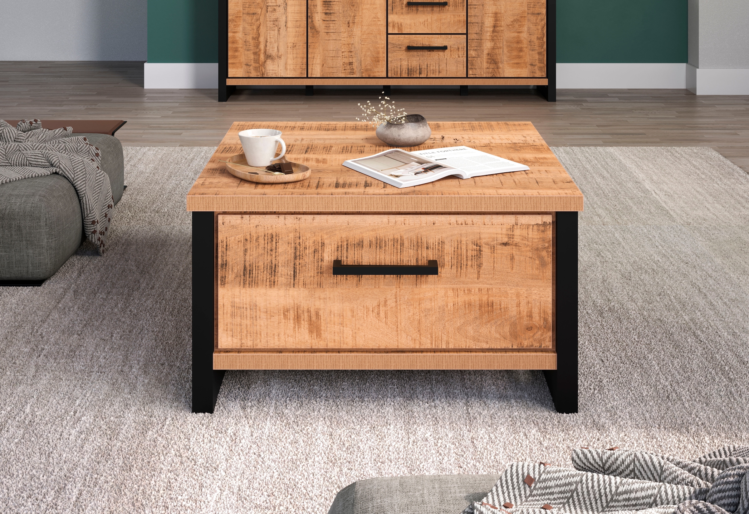 Home affaire Couchtisch »Elda« 1 Stk. tlg. Couchtisch mit 2 Vollauszug Schubladen – (B/T/H) 80/80/45 cm