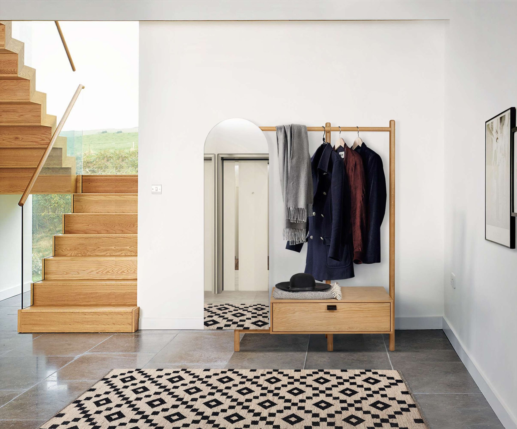 Woodman Garderobenständer »Tripod« Breite 149 cm, FSC®, teilmassiv, mit Spiegel