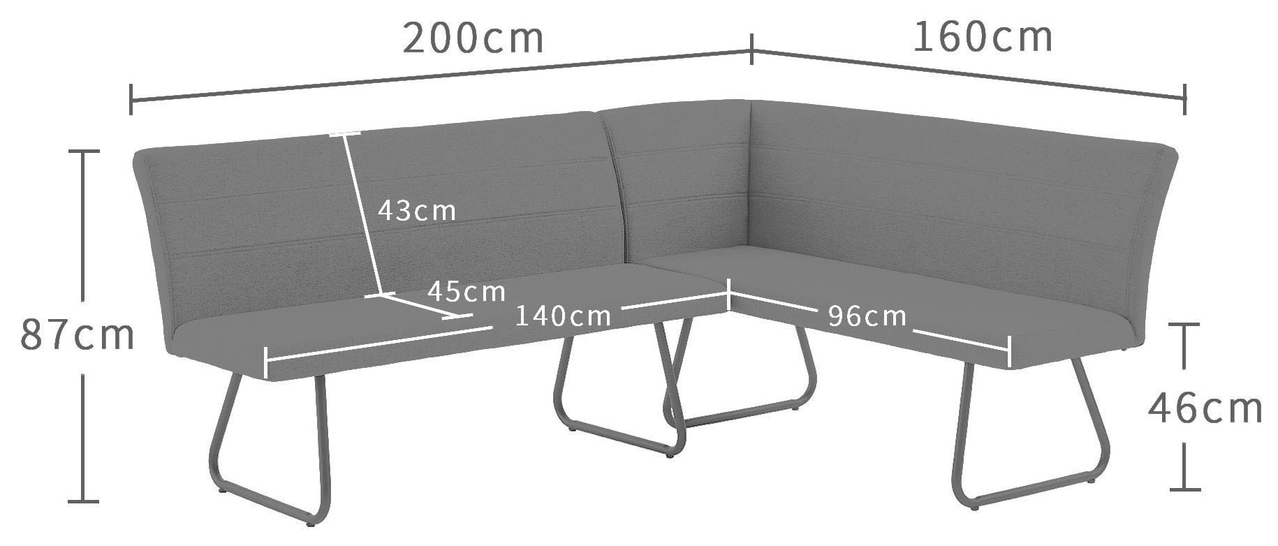 OTTO home Eckbankgruppe »Stevian« Set, 1 ausziehbarer Esstisch + 1 Eckbank Recamiere links + 2 Stühle, 4 Stk. tlg. Holz, Strukturstoffbezug, Freischwingerstühle, gesteppten Bänken