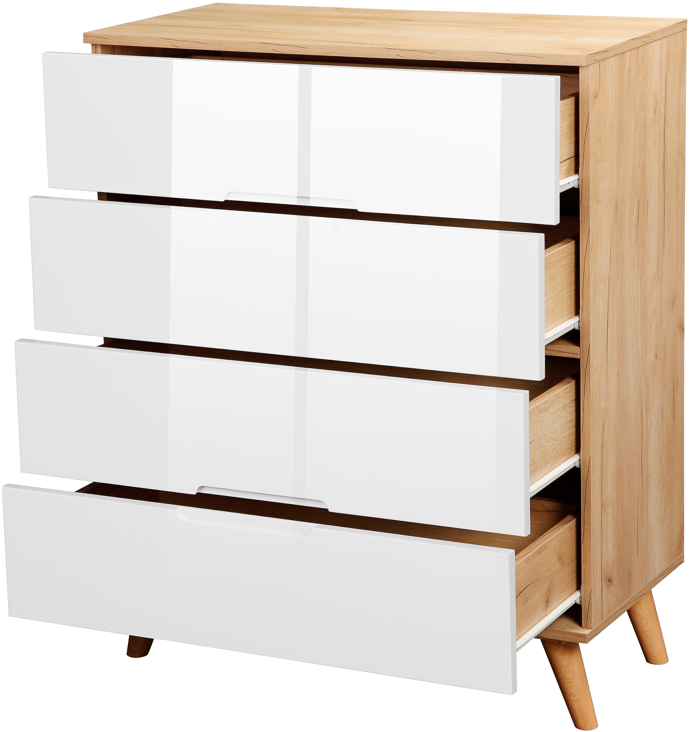 andas Schubkastenkommode »Lund Schlafzimmerschrank Wäscheschrank mit hochglänzenden Fronten«, (Kommode mit 4 Schubladen für viel Stauraum), Schlafzimmerkommode Bestseller im skandinavischem Design