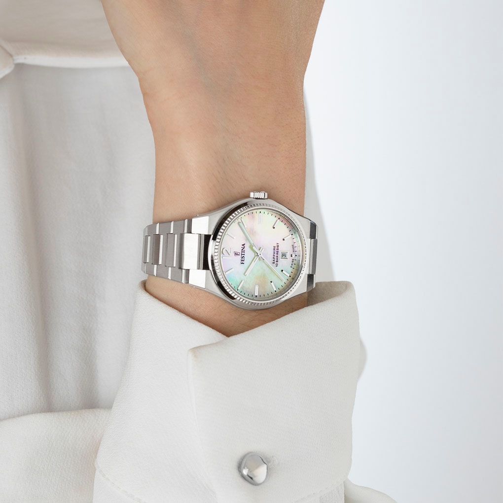 Festina Quarzuhr »Rivé Collection«, Armbanduhr, Damenuhr, Swiss Made, Edelstahlarmband, analog, Tag