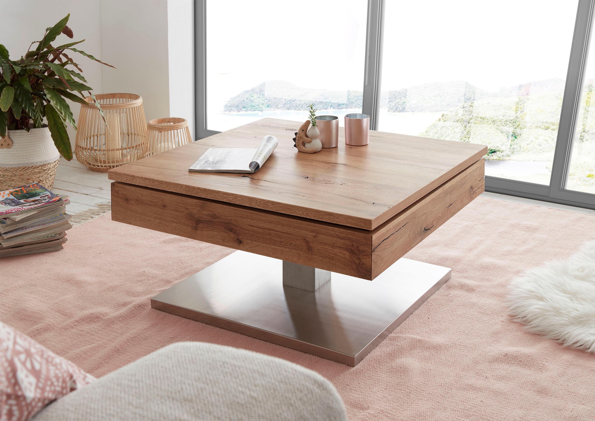 Tischplatte »Monrovia«, furniert drehbar mit MCA bestellen Innenfach, auf furniture Couchtisch Raten Asteiche