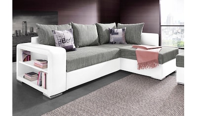 Ecksofa John mit Bettfunktion, Bettkasten und Regalarmteil