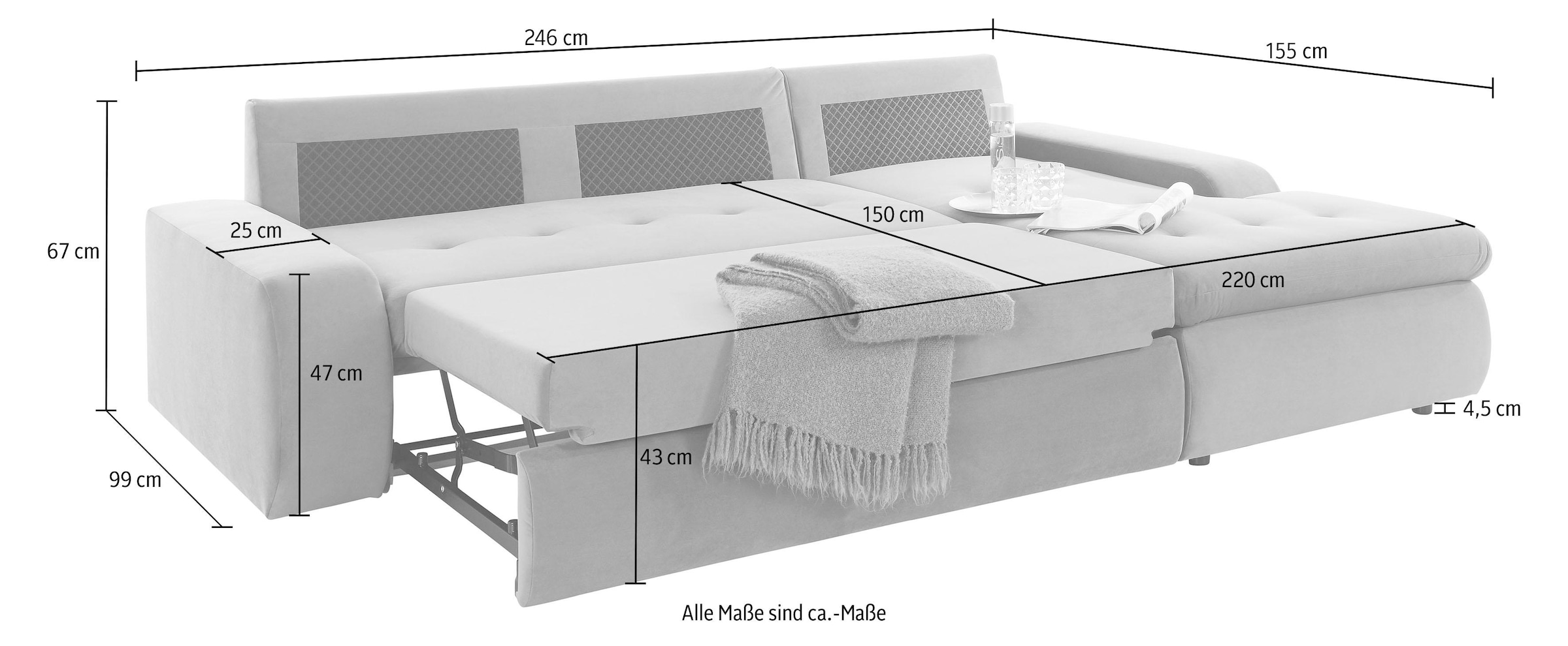 TRENDMANUFAKTUR Ecksofa »Indie II, tolle Detailverarbeitung, bequem und komfortabel im Sitz«, XL und XXL, wahlweise mit Bettfunktion, L-Form