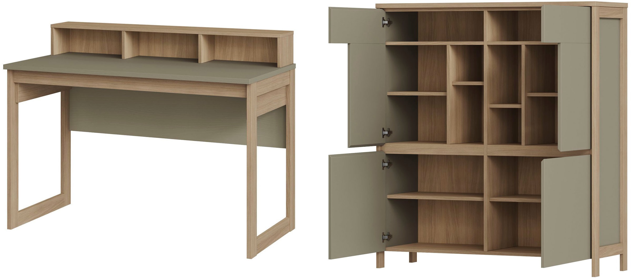 Home affaire Büromöbel-Set »Stranda im Scandi-Style, Home Office, Büro in zwei Farben verfügbar« 2 Stk. tlg. enthält Schreibtisch, Highboard