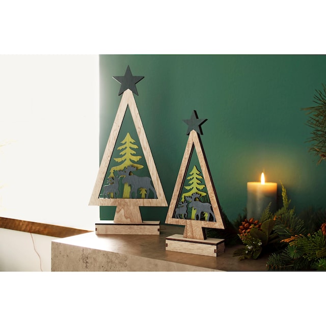 RIFFELMACHER & WEINBERGER LED Dekoobjekt »Baum mit Rentieren«,  Weihnachtsdeko, 2-teilig auf Rechnung kaufen