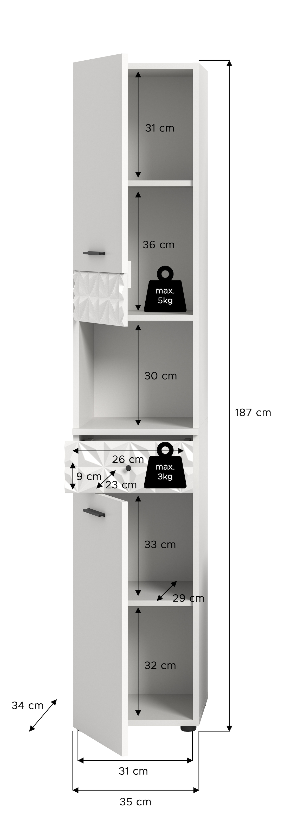 INOSIGN Hochschrank »VICENZA, TOPSELLER!, Höhe 187cm, mit Schubkasten & Ornamentabsetzung«, Mehrzweckschrank, Universalschrank, Badschrank, Badhochschrank