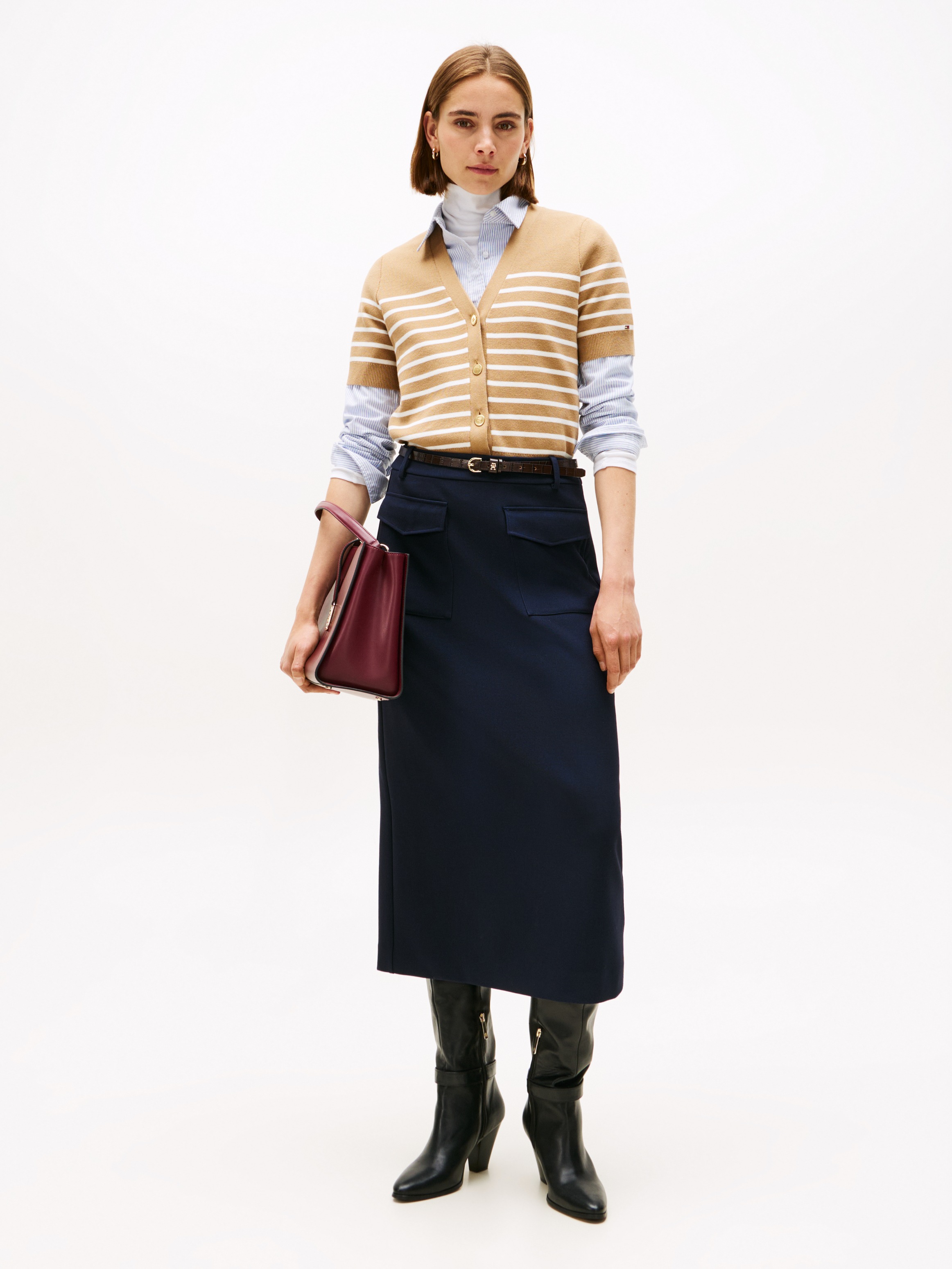 Tommy Hilfiger Strickjacke »CO JERSEY MID GG GOLD BTN CARDI«, mit goldfarbenen Knöpfen
