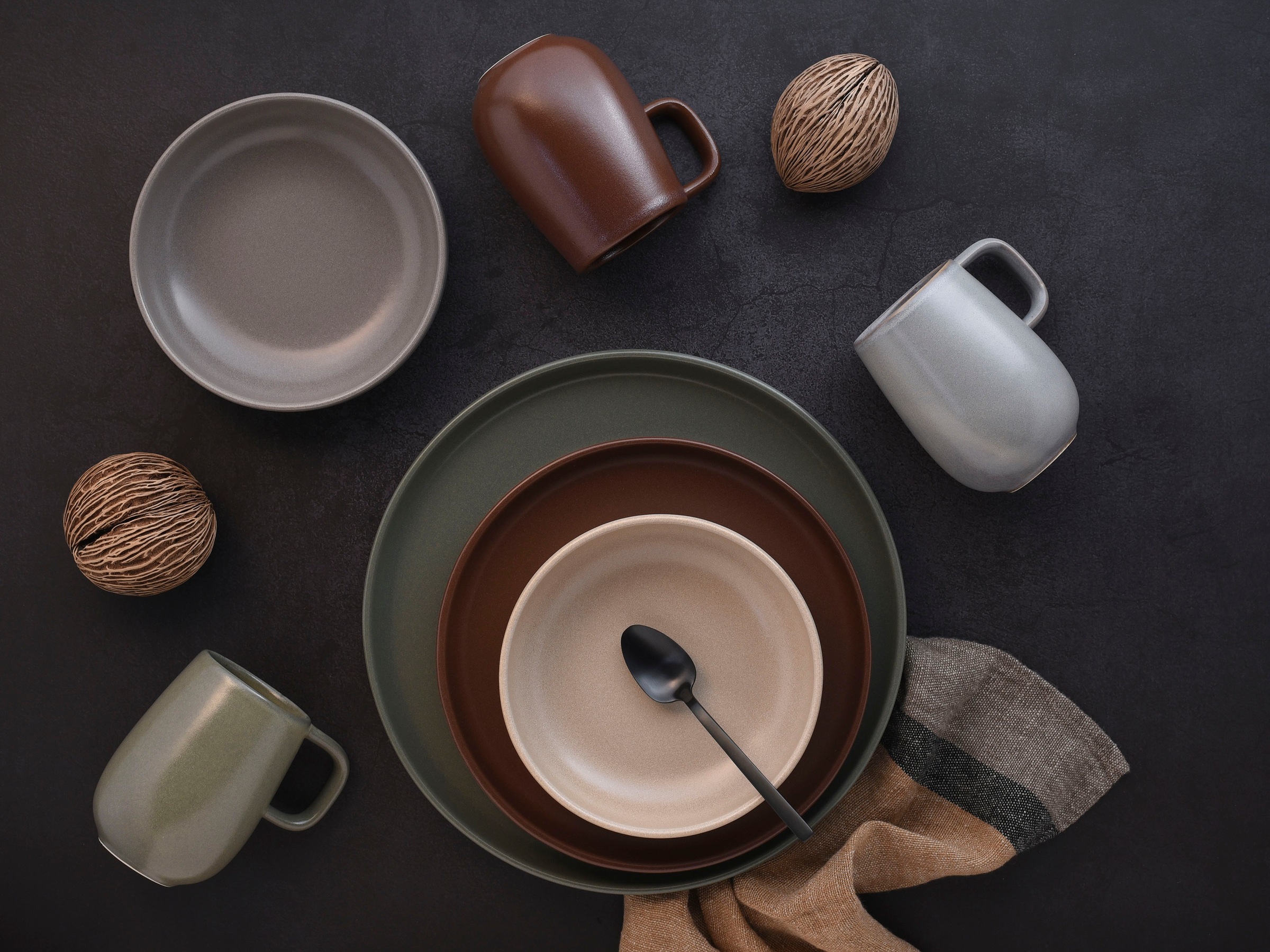 CreaTable Kombiservice »Geschirr-Set Uno Natural«, (Set, 16 tlg., Kaffeeservice und Tafelservice im Set, für 4 Personen), Service, handwerkliche Optik, 16 Teile, für 4 Personen